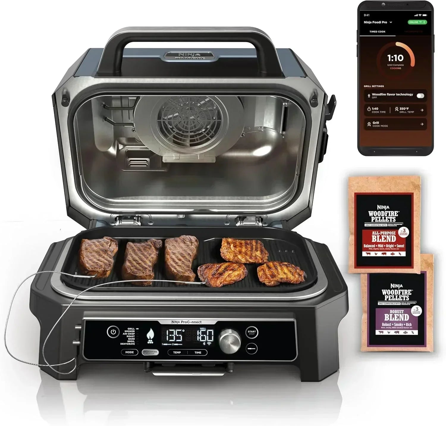 Ninja Woodfire Pro XL Outdoor Grill Smoker Thermometer 4-in-1 Master Grill BBQ Smoker Outdoor Air Fryer