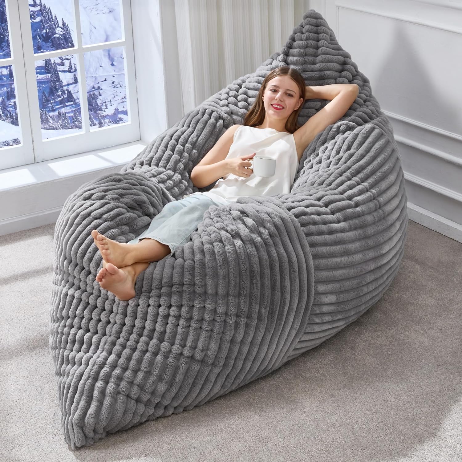 Hobestluk 3 in 1 Bean Bag Chair Giant Bean Bag Chairs Convertible Bean Bag Floor Cushion