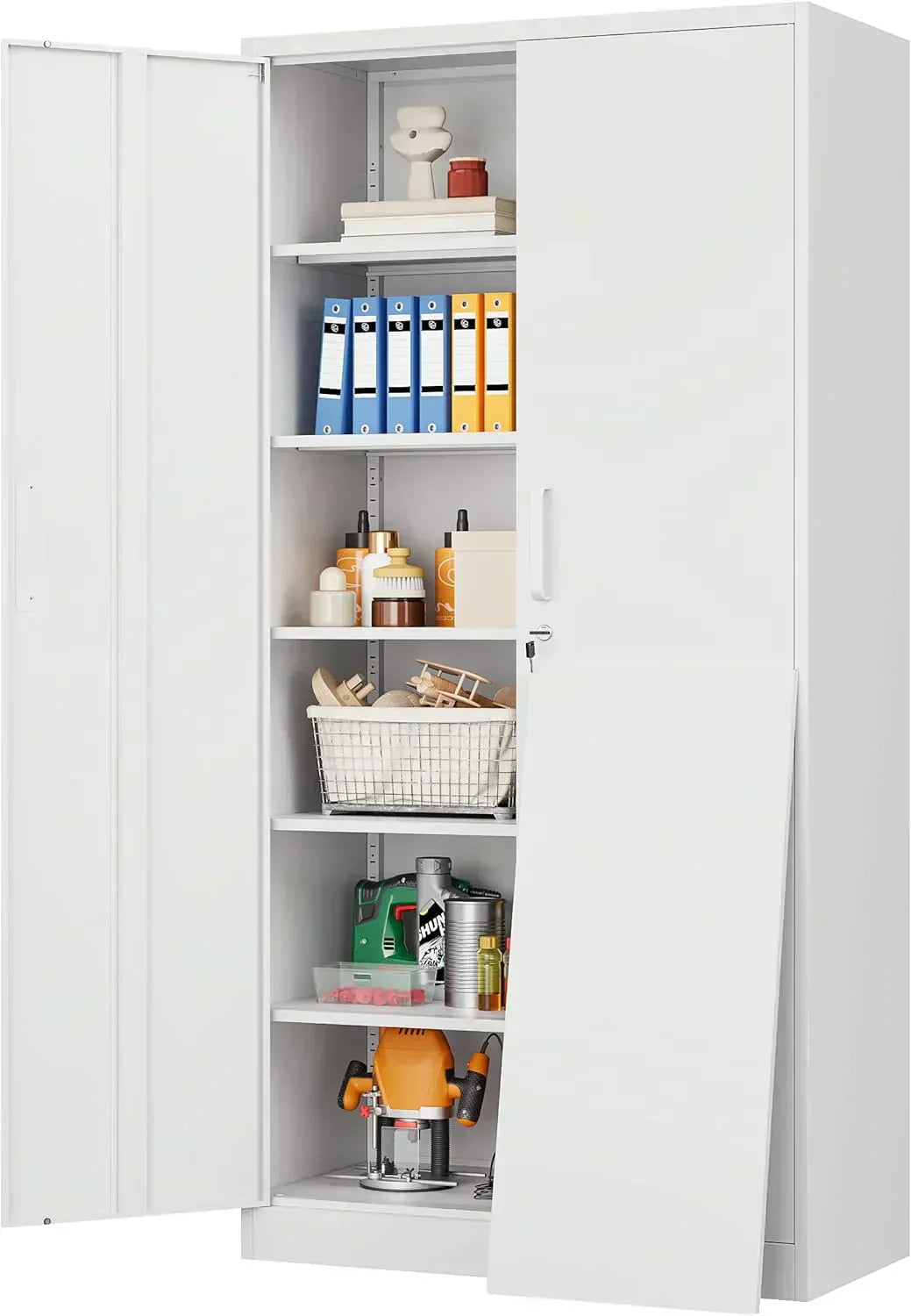 Metal Storage Cabinet with 2 Doors and 6 Shelves Black Metal Cabinet Garage Storage Cabinet