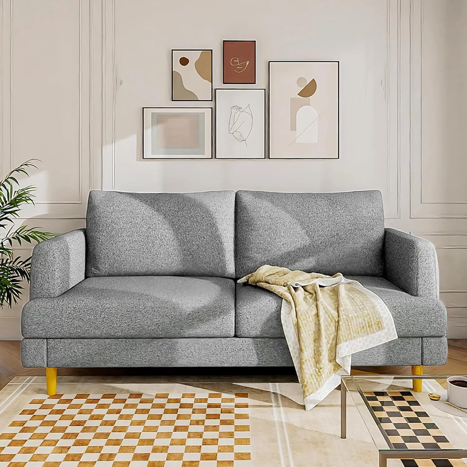 Loveseat Sofa Couch for Living Room USB Type C Ports Dark Gray Upholstered Small Couches