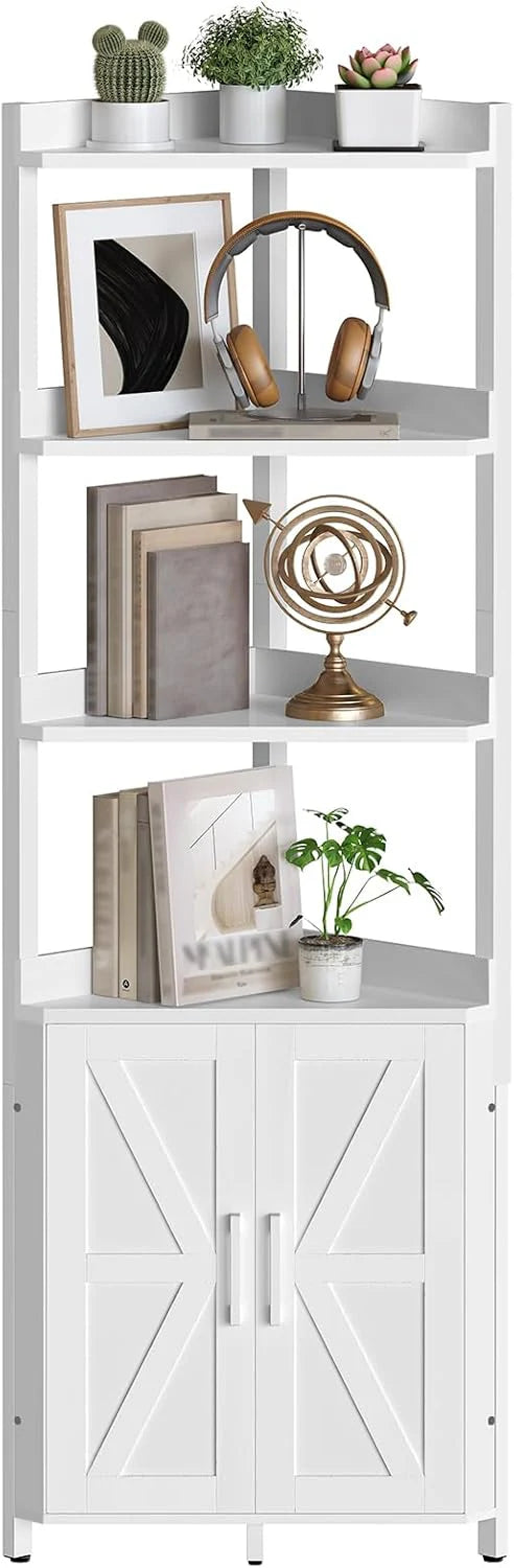 HOOBRO Corner Shelf with Storage, Tall Corner Cabinet, 5-Tier Bookshelf Stand