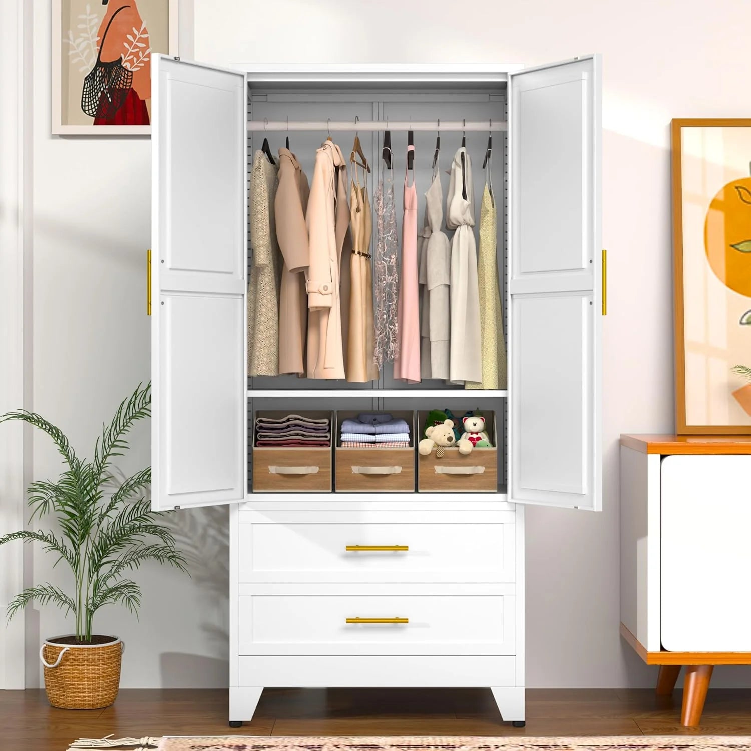 Steel Armoire Wardrobe Closet, 71 Metal Clothing Storage Cabinets