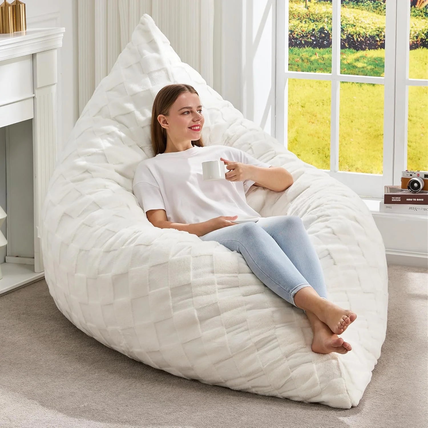 Hobestluk 3 in 1 Bean Bag Chair Giant Bean Bag Chairs Convertible Bean Bag Floor Cushion