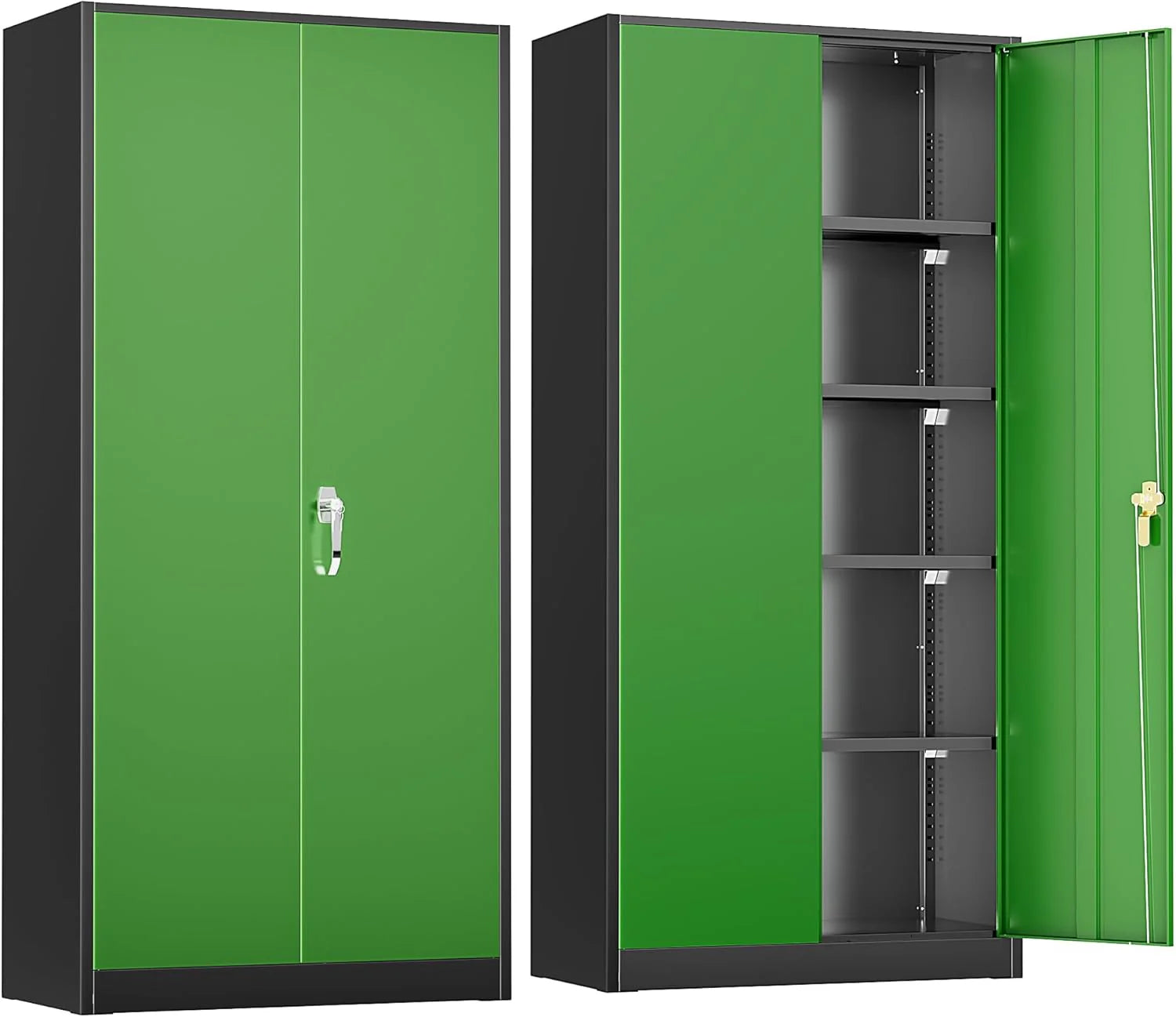 Greenvelly Metal Storage Cabinet, 72 Black Locking Metal Cabinet with 2 Doors and 4 Adjustable Shelves, Lockable Garage Storage Cabinets for Home Office, Garage, Kitchen, Living Room