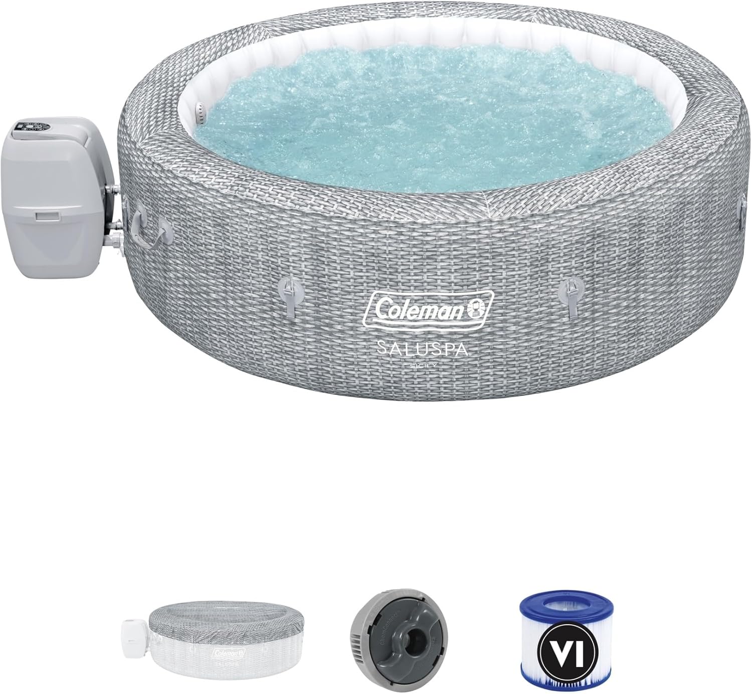 SaluSpa Sicily AirJet 7 Person Inflatable Hot Tub Round Portable Outdoor Spa 180 Soothing AirJets
