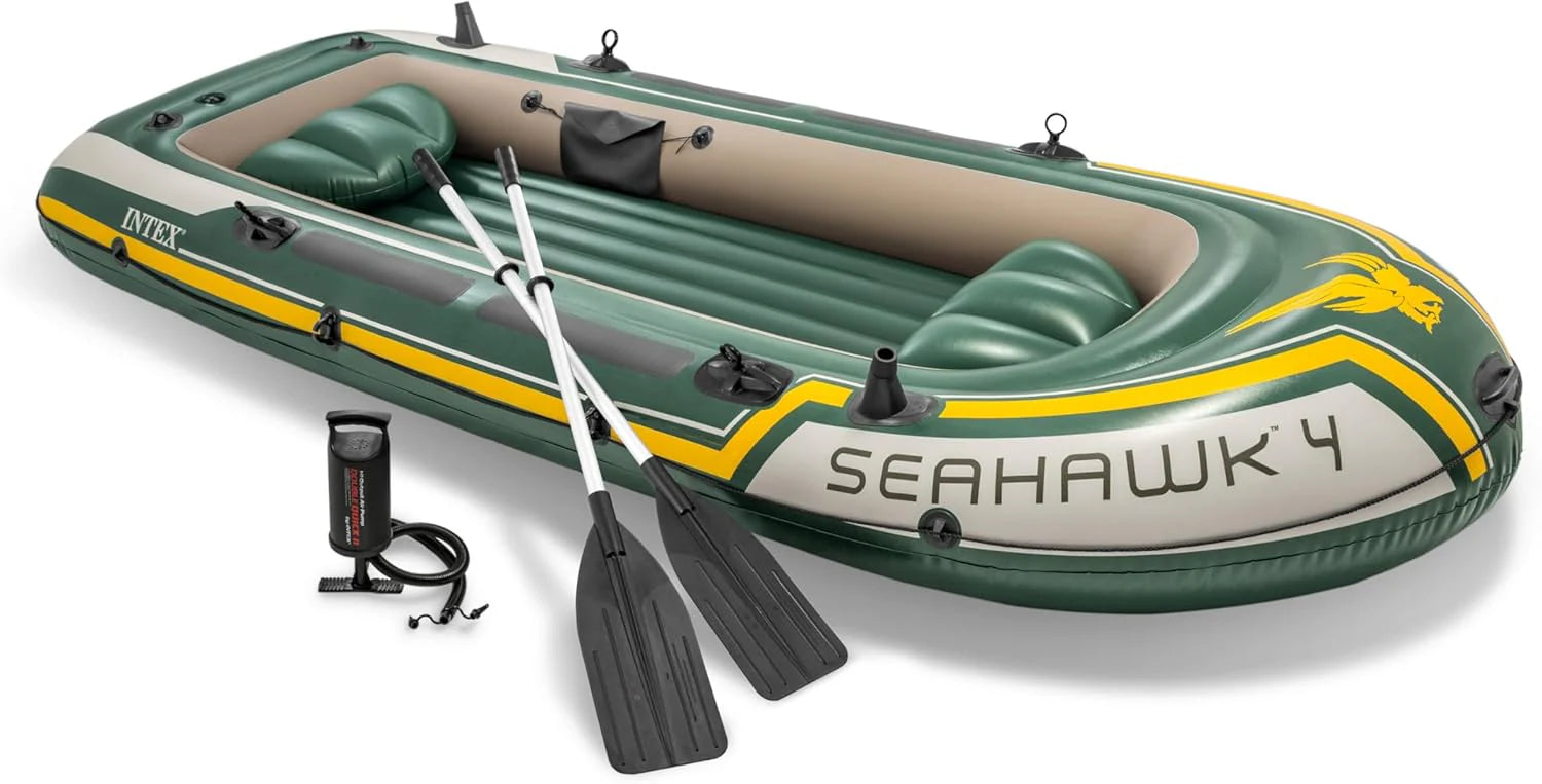INTEX Seahawk Inflatable Boat Series: Includes Boat Oars and High-Output Pump - Fishing Rod Holders