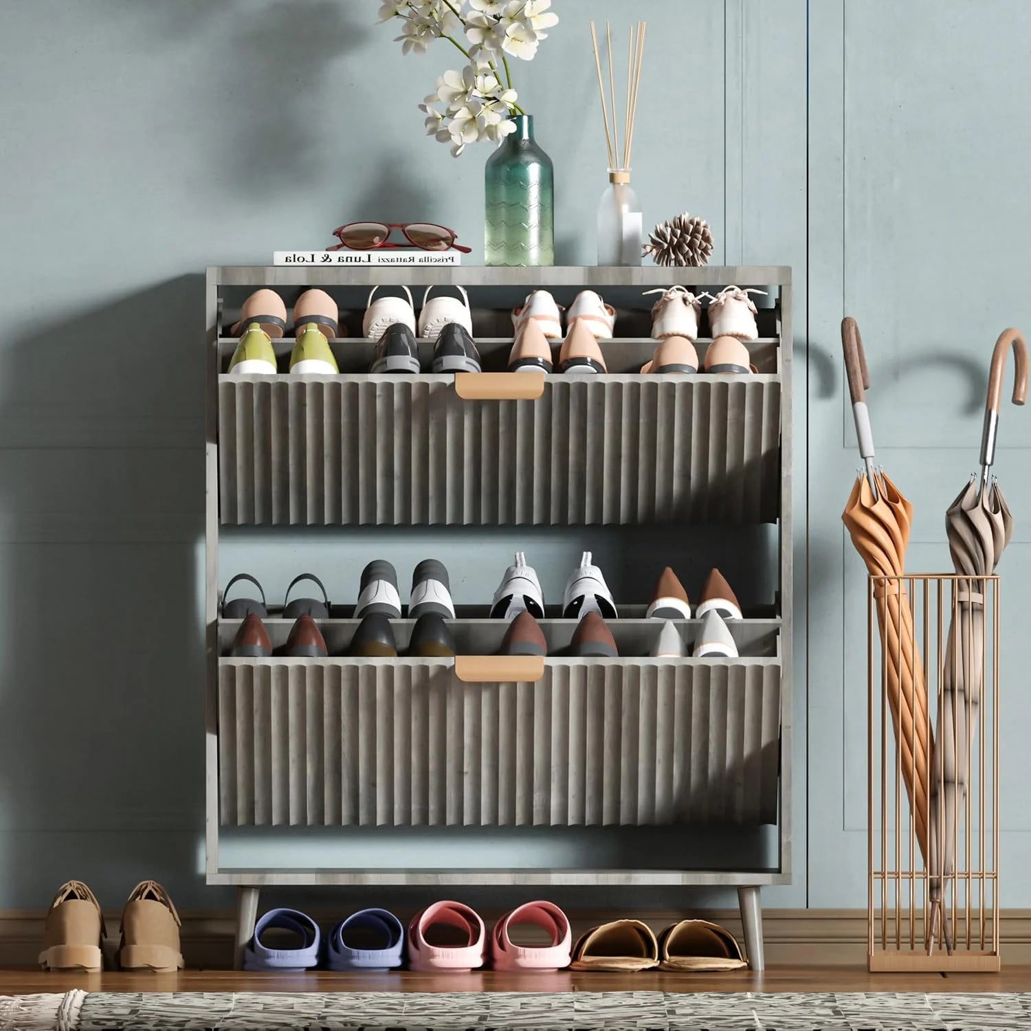 Shoe cabinet storage, modern independent storage cabinet entrance narrow shoe rack cabinet