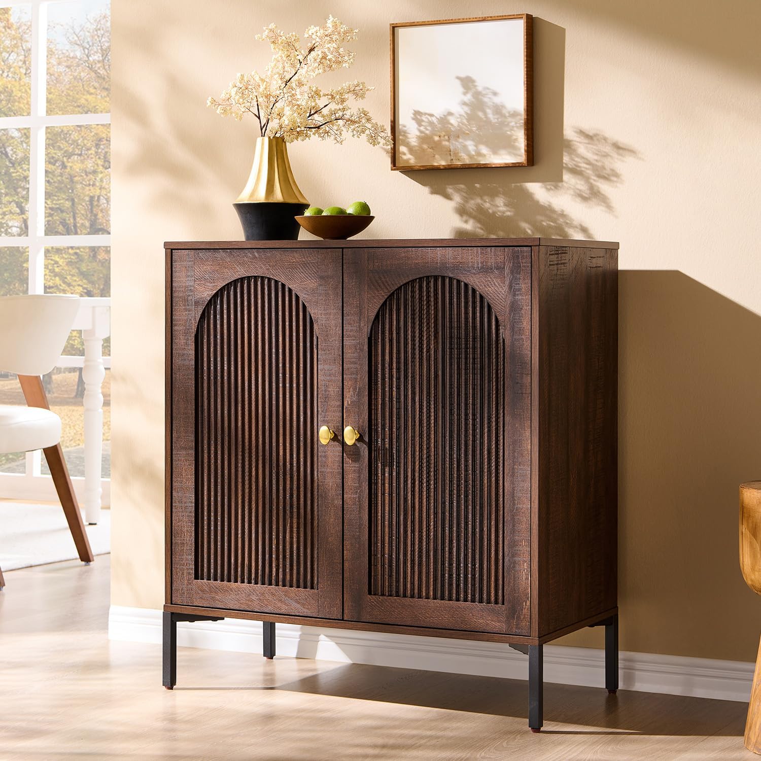IFGET Modern Buffet Cabinet with Storage 92.63 W Fluted Arched Sideboard Cabinet