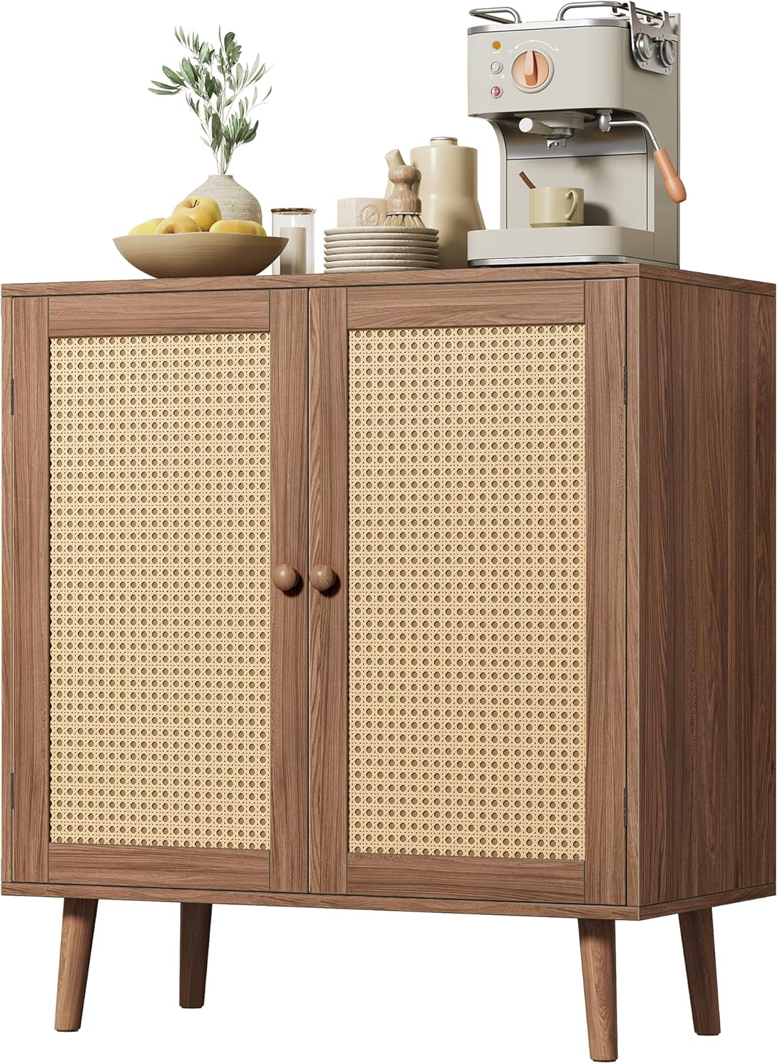 Huuger Buffet Cabinet with Storage Cabinet with PE Rattan Decor Doors Accent Sideboard Buffet