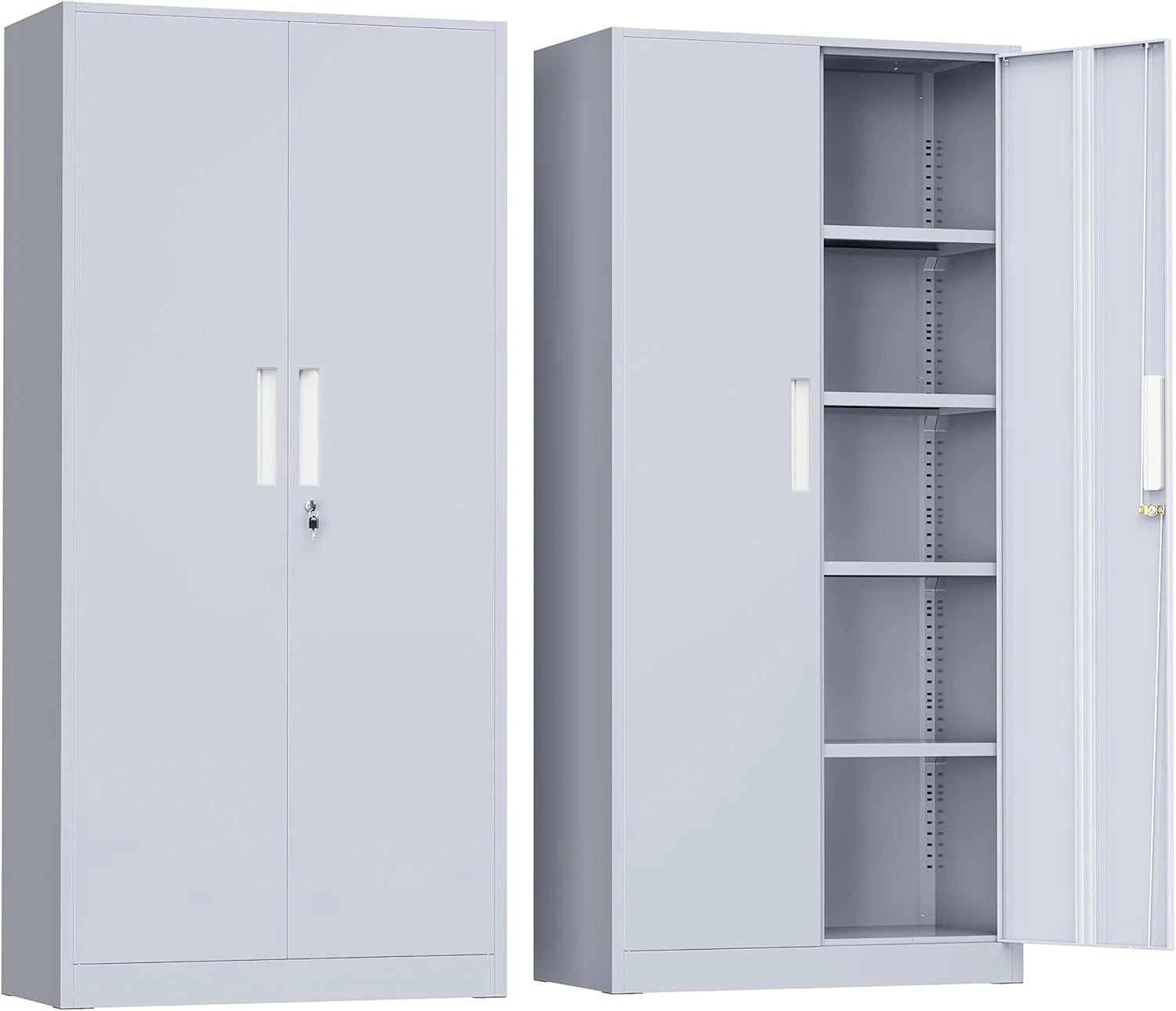 Greenvelly Metal Storage Cabinet, 72 Black Locking Metal Cabinet with 2 Doors and 4 Adjustable Shelves, Lockable Garage Storage Cabinets for Home Office, Garage, Kitchen, Living Room