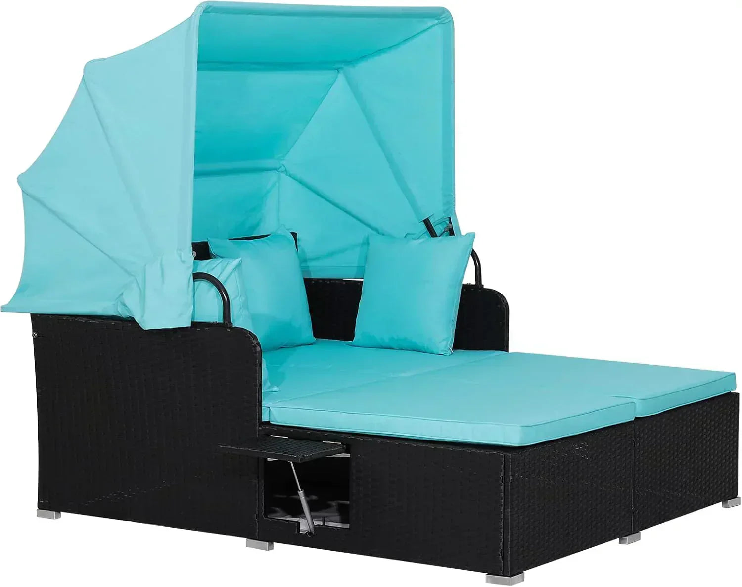 RELAX4LIFE Patio Outdoor Daybed with Canopy Wicker Sunbed Cushions 4 Pillows