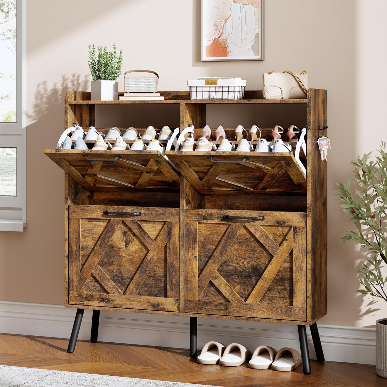 Nicetree Shoe Cabinet Freestanding Shoe Cabinet with 2 Reversible Drawers