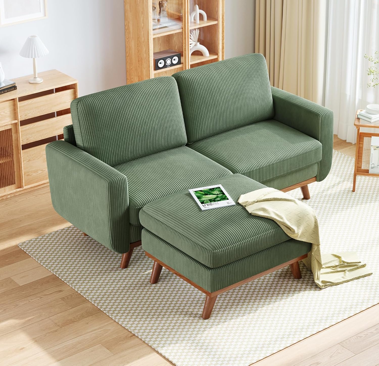 Vesgantti 68 Loveseat Sofa - Green, Comfy Corduroy with Spring Cushion, Solid Wood Frame, Modern Deep Seat, Bedroom & Living Room, Office Couch