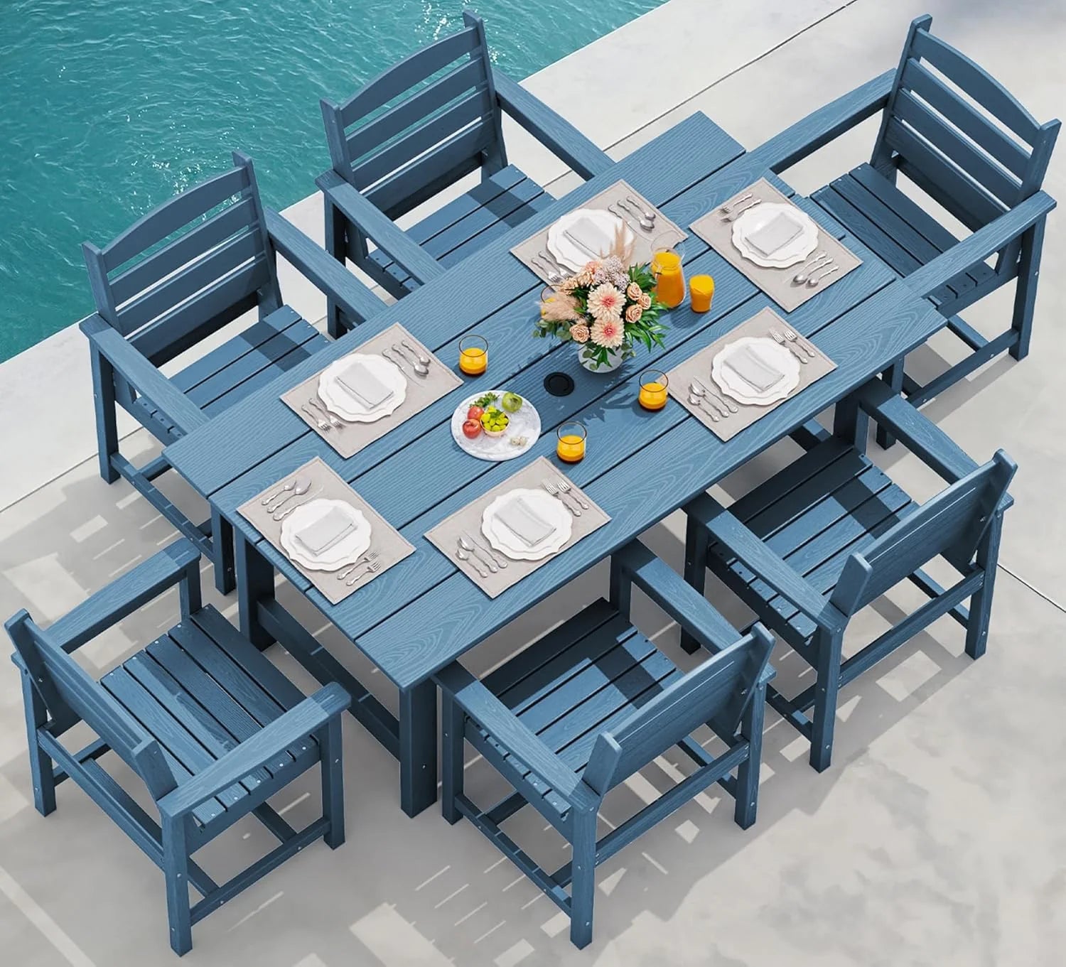 SERWALL Outdoor HDPE Dining Table Set 7 Piece Outdoor Dining Table Sets