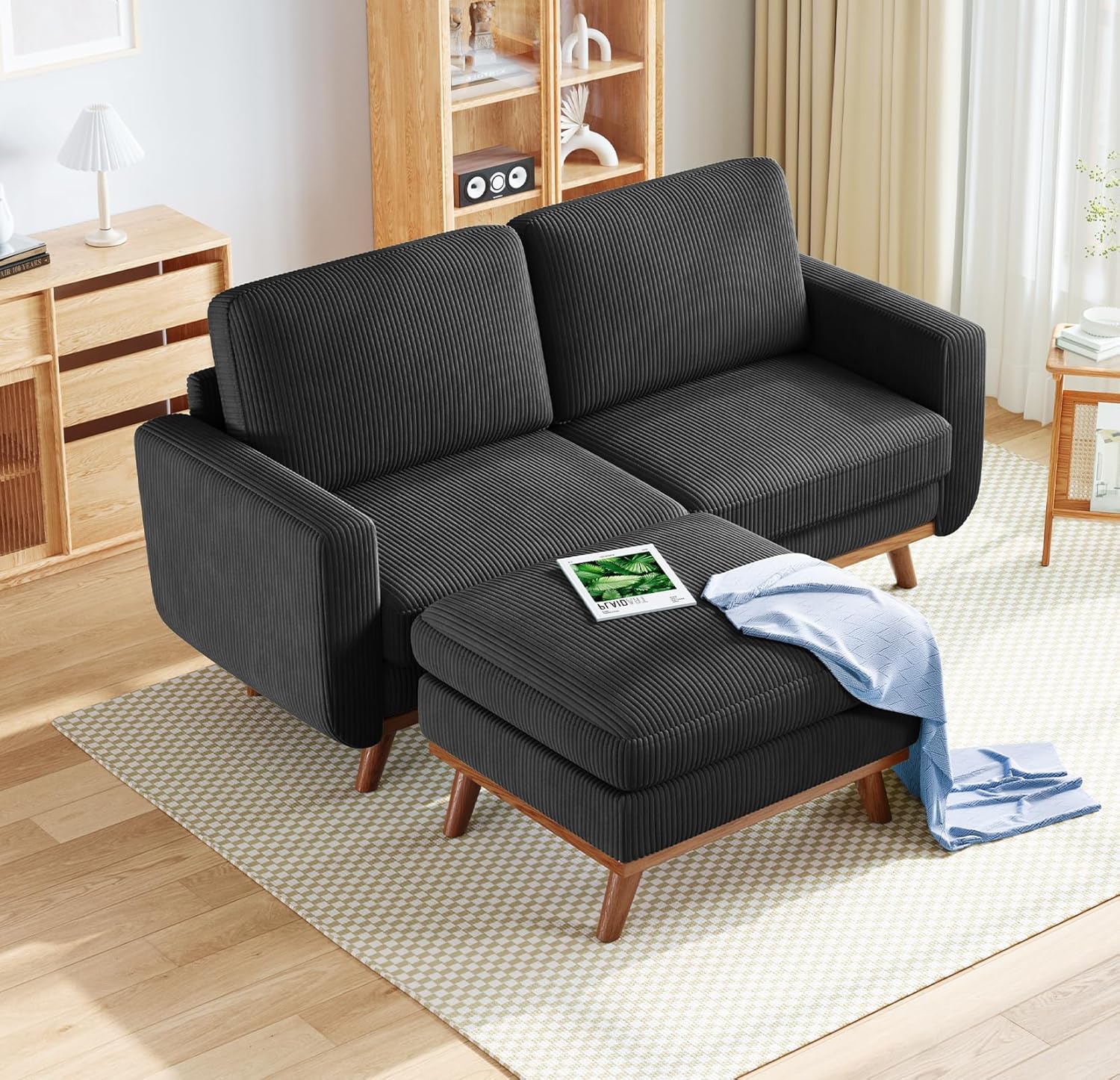 Vesgantti 68 Loveseat Sofa - Green, Comfy Corduroy with Spring Cushion, Solid Wood Frame, Modern Deep Seat, Bedroom & Living Room, Office Couch