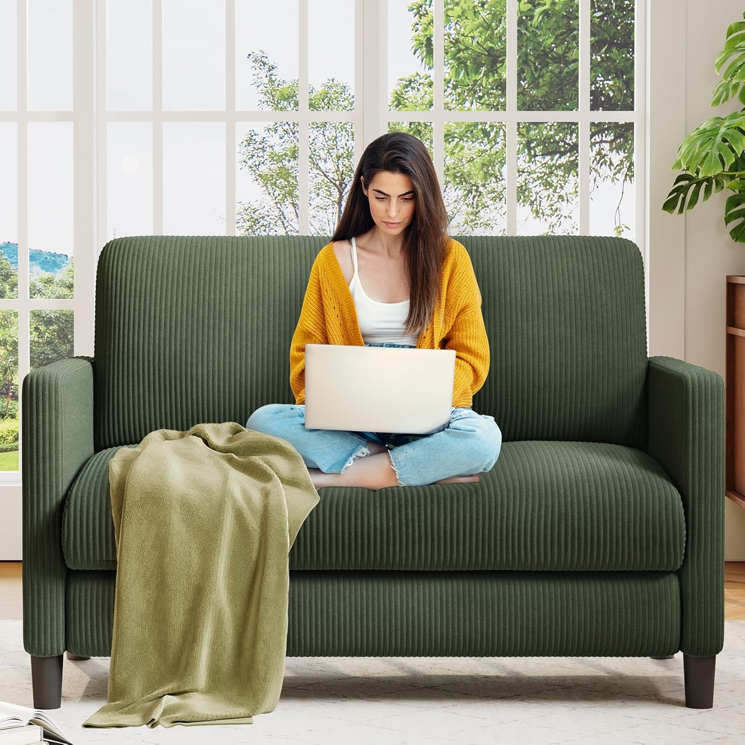 Loveseat Sofa 51 Love Seat Comfy Corduroy Small Loveseat Tool-Free Setup Couch