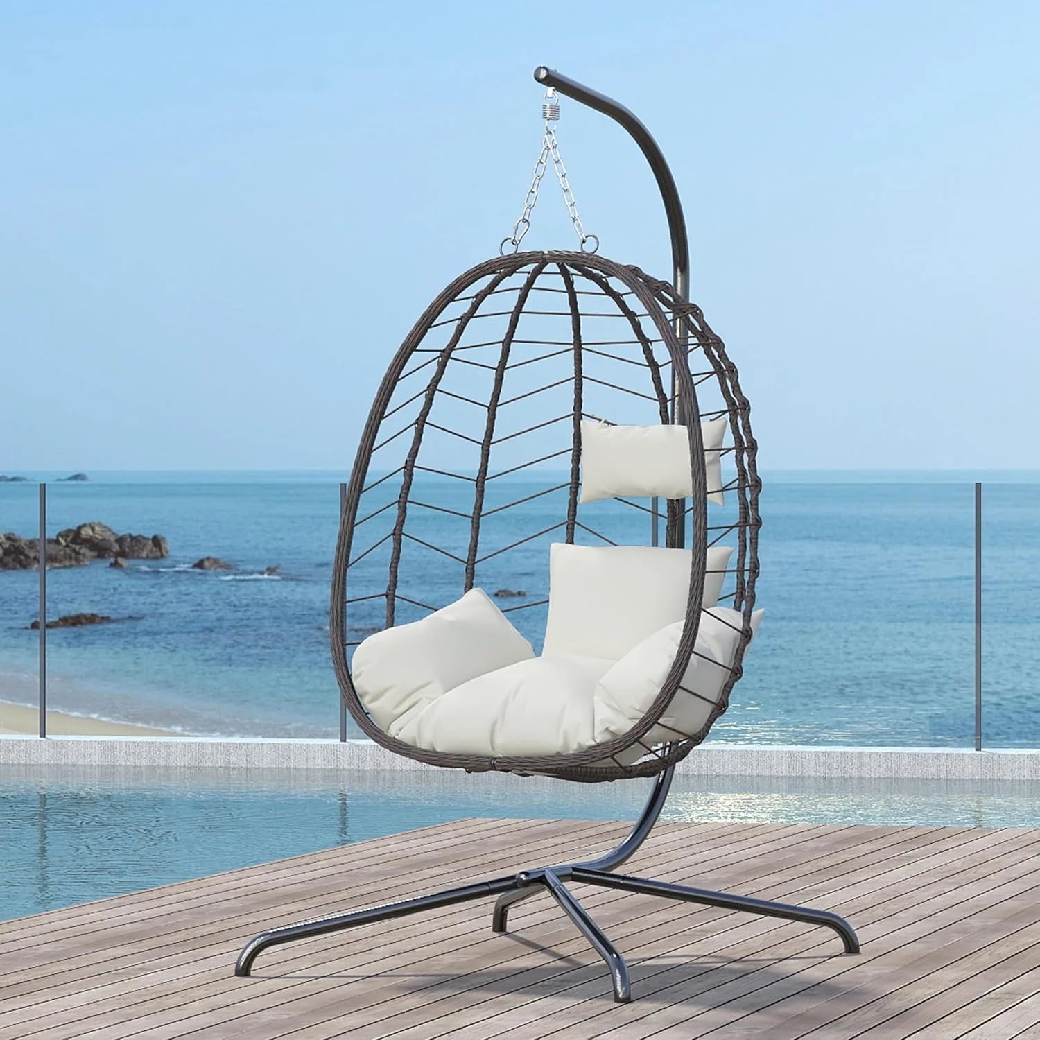 Hanging Egg Chair with Stand Swinging Egg Chair Outdoor Hanging Basket Chair with Cushion