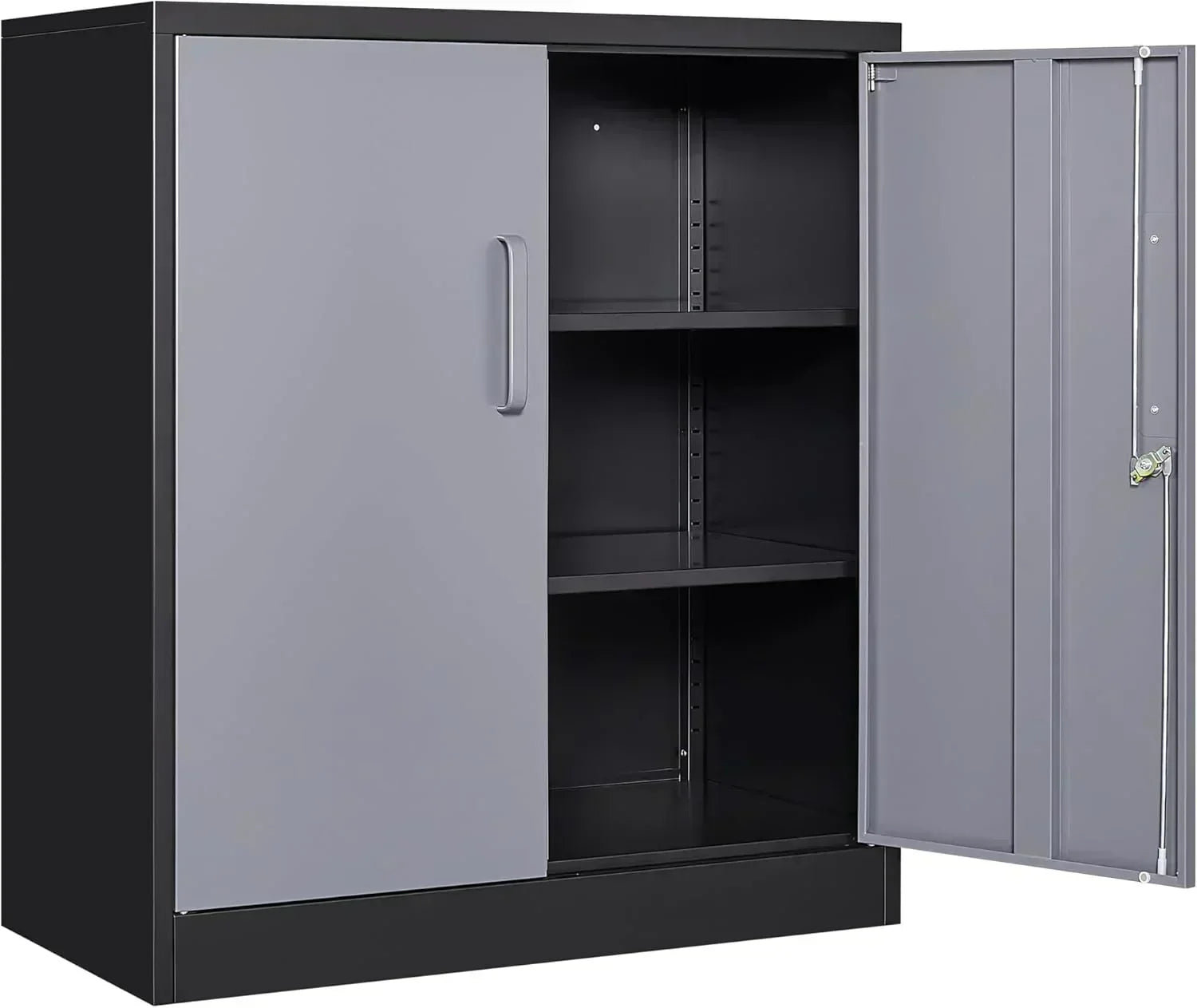 Metal Storage Cabinet with 2 Doors and 6 Shelves Black Metal Cabinet Garage Storage Cabinet