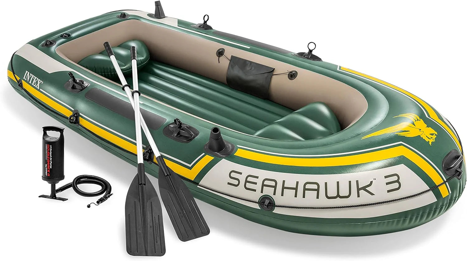 INTEX Seahawk Inflatable Boat Series: Includes Boat Oars and High-Output Pump - Fishing Rod Holders