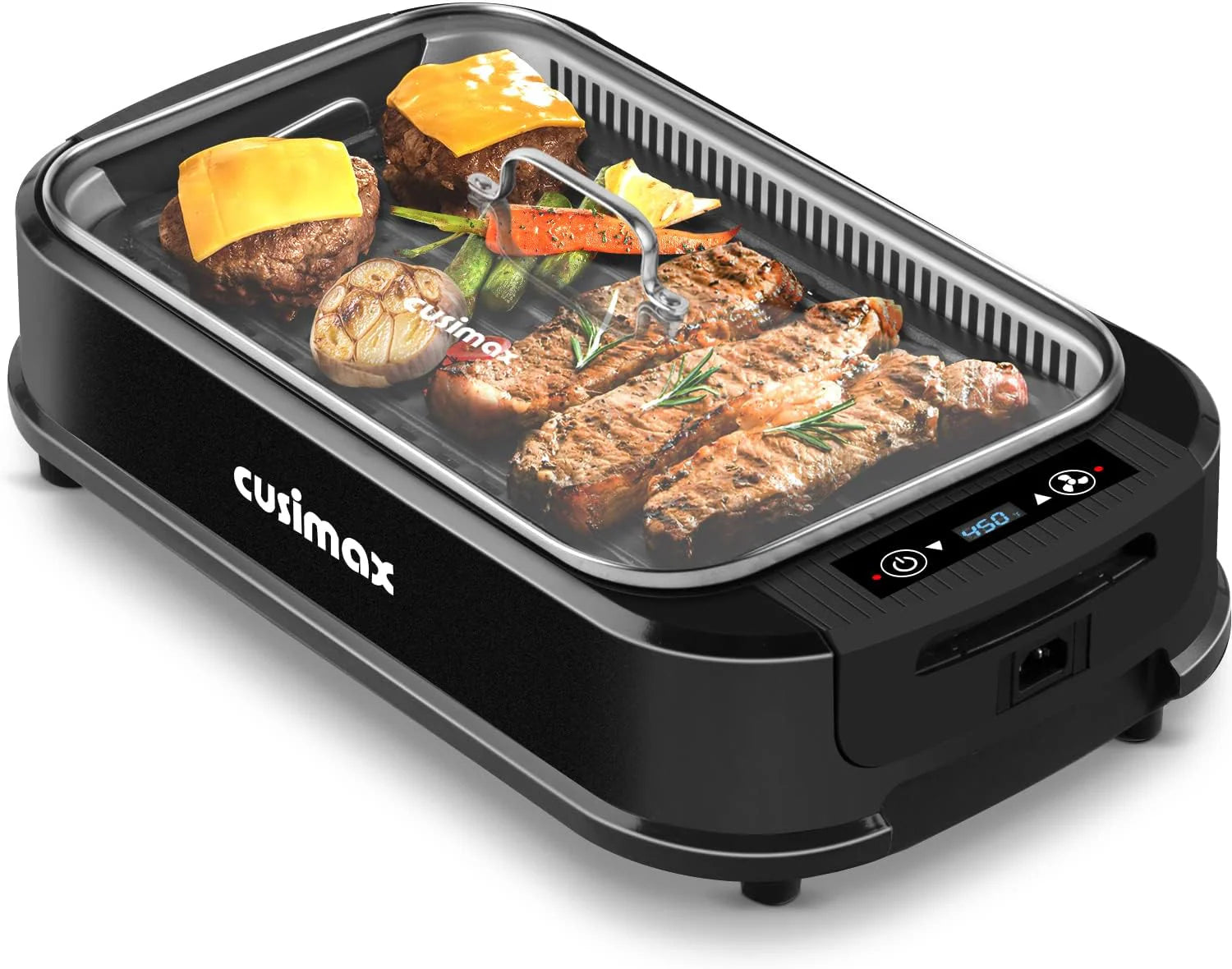 Indoor Grill, CUSIMAX Smokeless Grill Indoor, 1500W Electric Grill Griddle Korean BBQ with LED Smart Display & Tempered Glass Lid, Non-stick Removable Grill Plate & Griddle Plate, Black