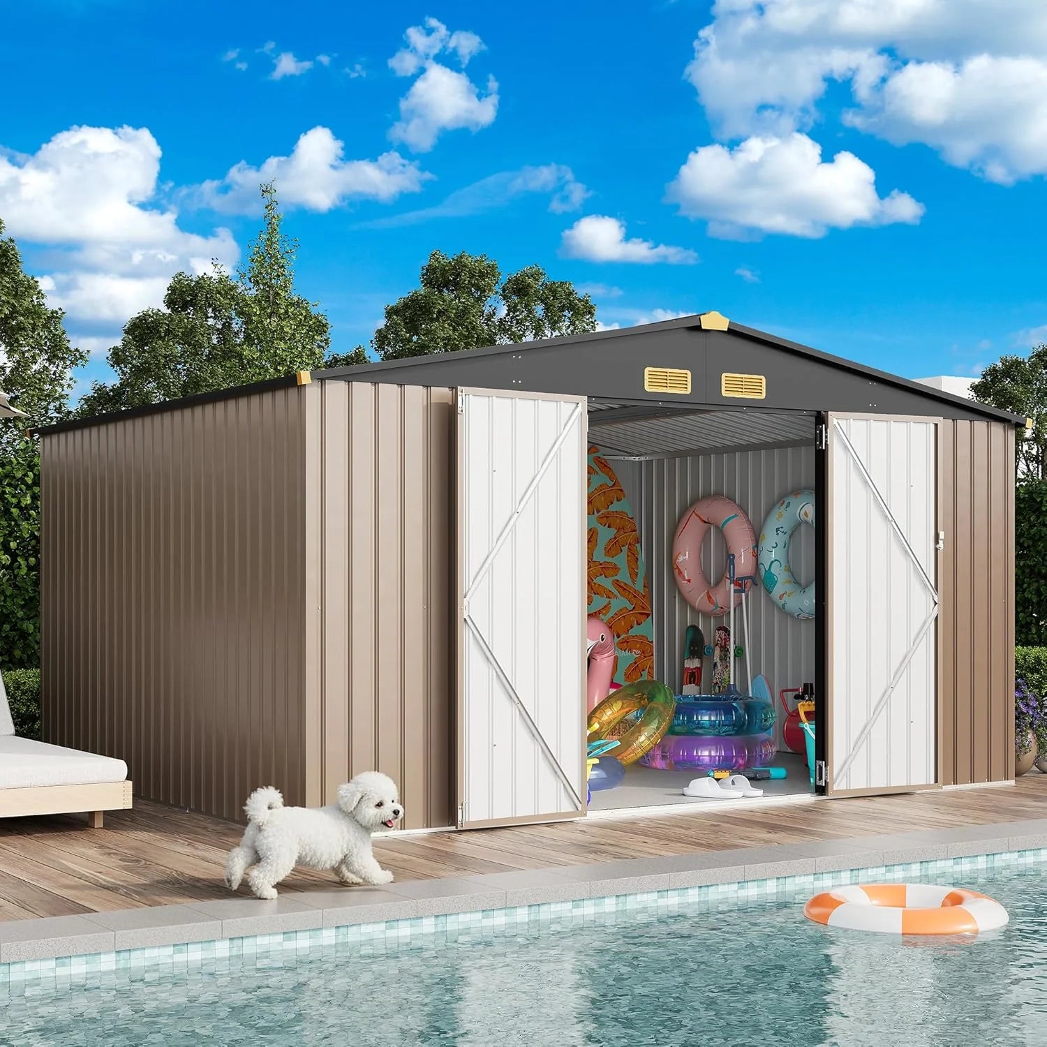IRONCK 10x8FT Outdoor Storage Shed with Breathable Vent Galvanized Steel Metal Tool Shed