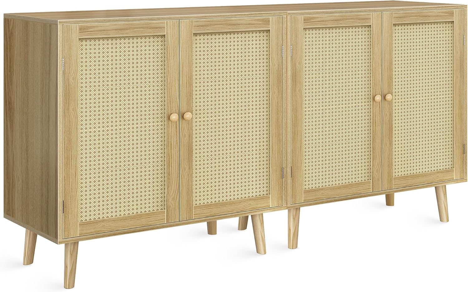 Huuger Buffet Cabinet with Storage Cabinet with PE Rattan Decor Doors Accent Sideboard Buffet