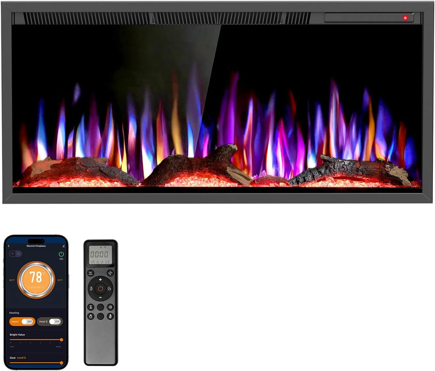 R.W.FLAME 60 Recessed and Wall Mounted Electric Fireplace, Low Noise