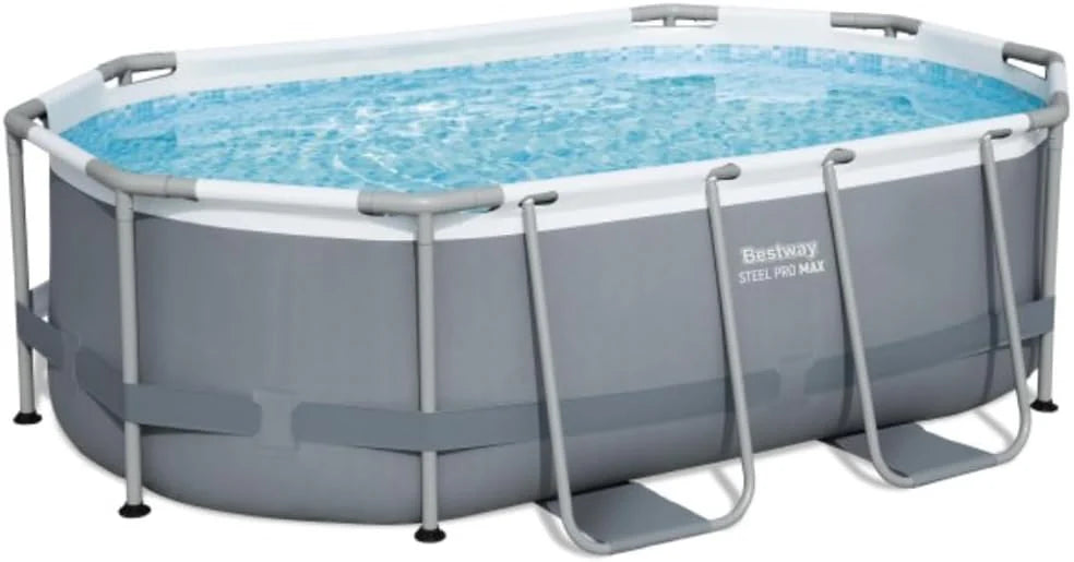 Power Steel 14' x 8'2 x 39.5 Oval Above Ground Pool Set | Includes 530gal Filter Pump, Ladder, ChemConnect Dispener