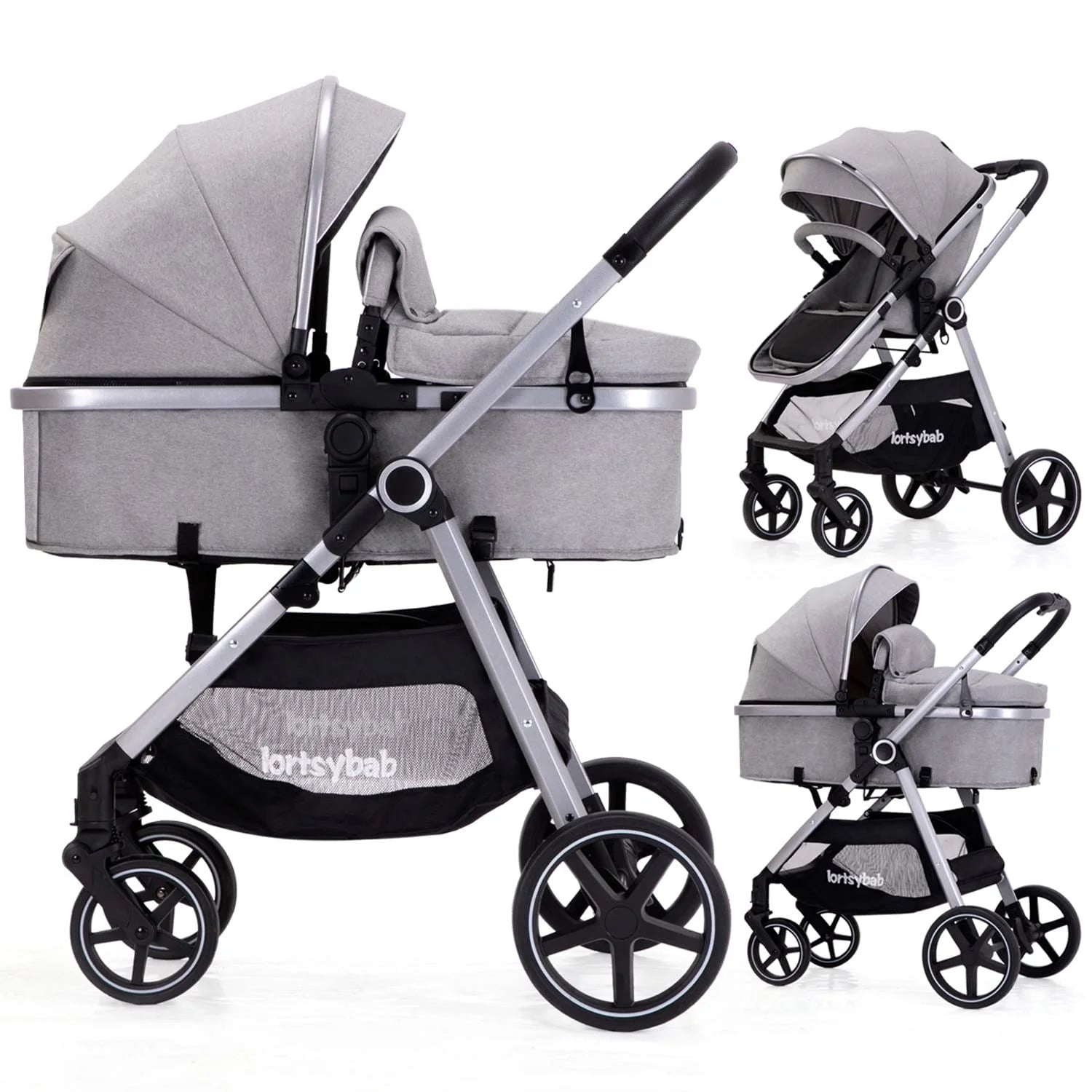 Lortsybab 2-in-1 Baby Stroller Folding Infant Newborn Pram Stroller with Reversible Seat