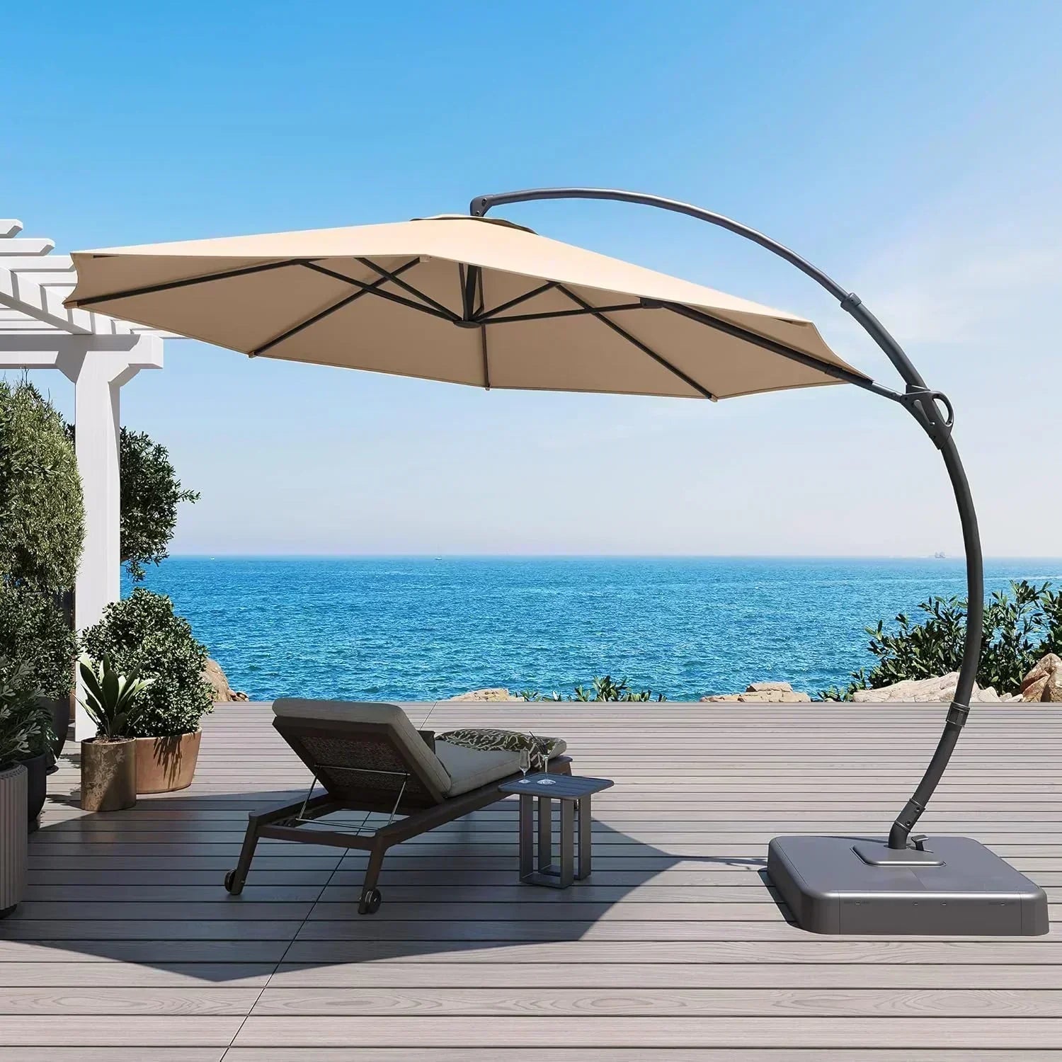 LAUSAINT HOME Outdoor Patio Umbrella with Base included 11 FT Deluxe Curvy Cantilever Umbrella