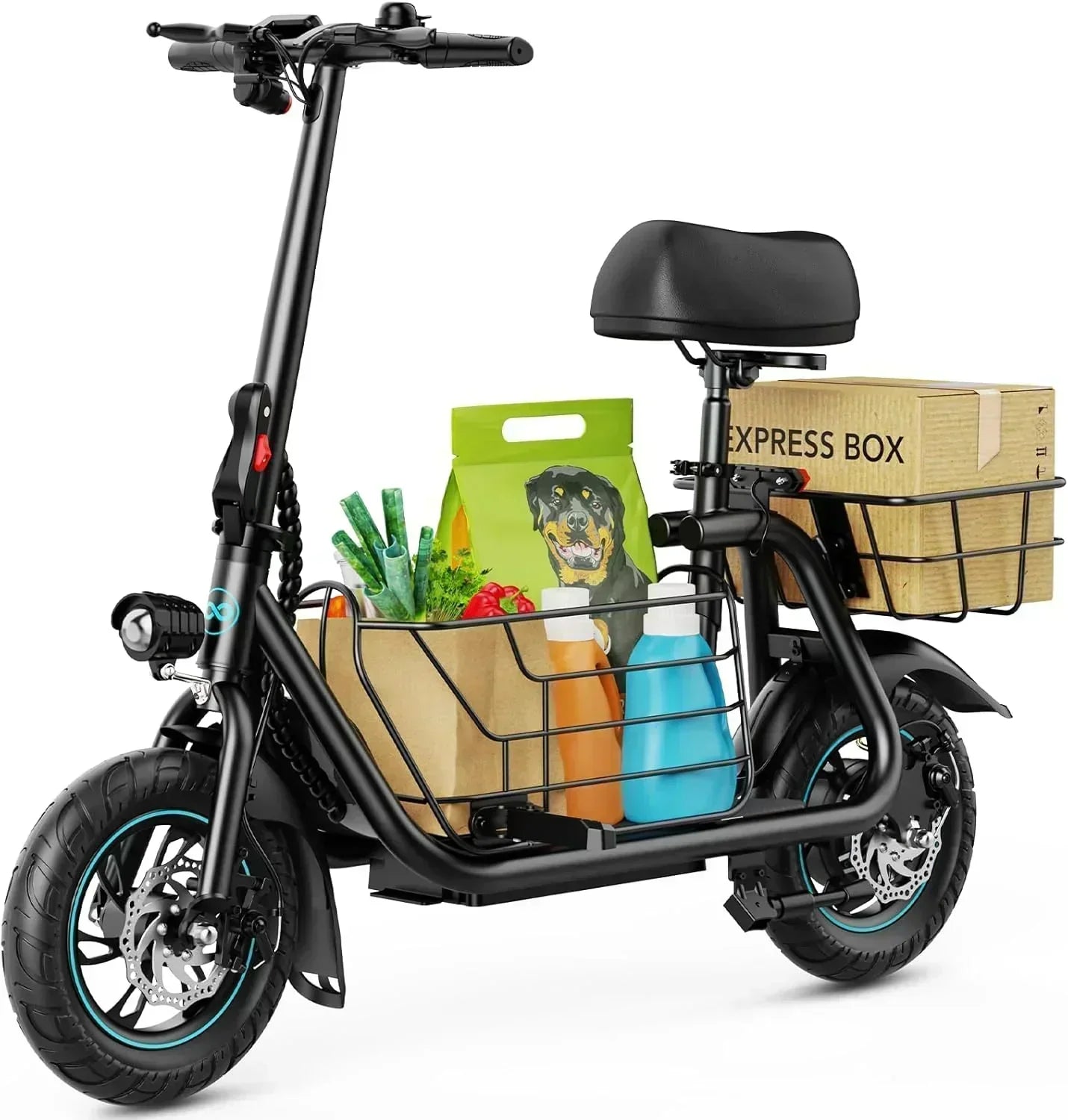 Gyroor Adult Electric Scooter with Large Center Basket 20 Mile Range Foldable and Seat