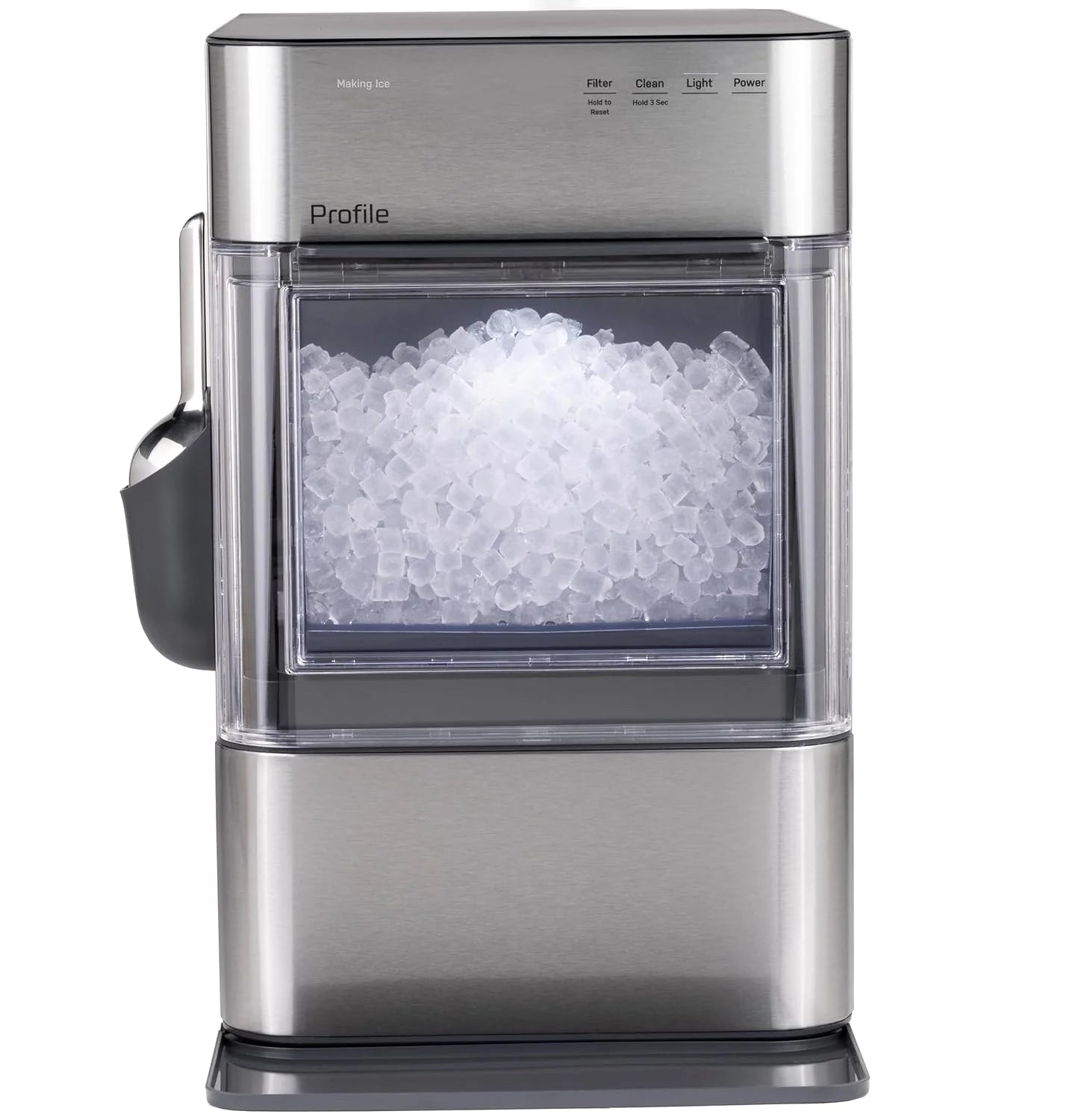 GE Profile Opal 2.0 Ultra Nugget Ice Maker with Scale Inhibiting Filter, Scoop Included, 38 lbs in 24 Hours, Pellet Ice Machine with WiFi & Smart Connected, Stainless Steel