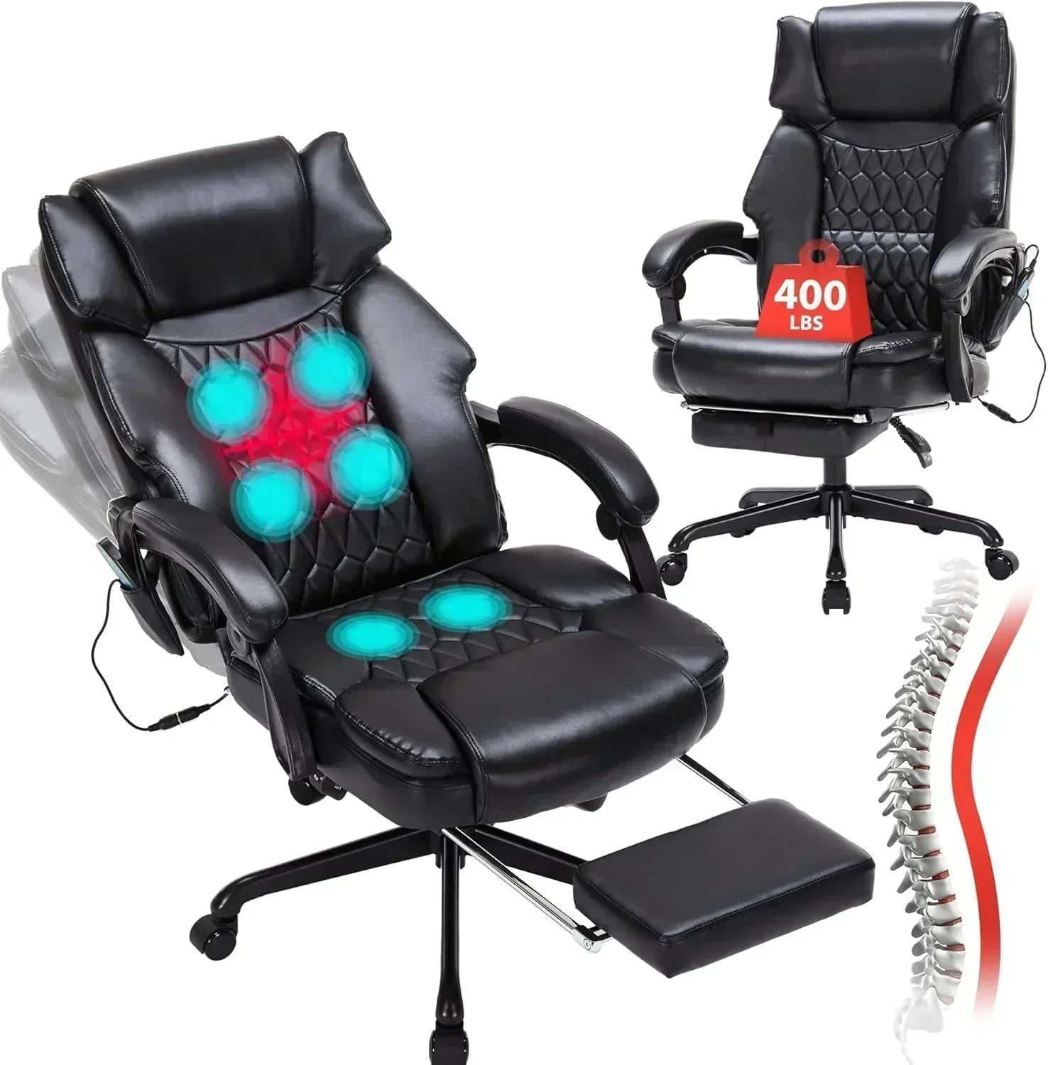 Massage Office Chair with Footrest 6 Point Vibration and Heating Home Office Desk Chair