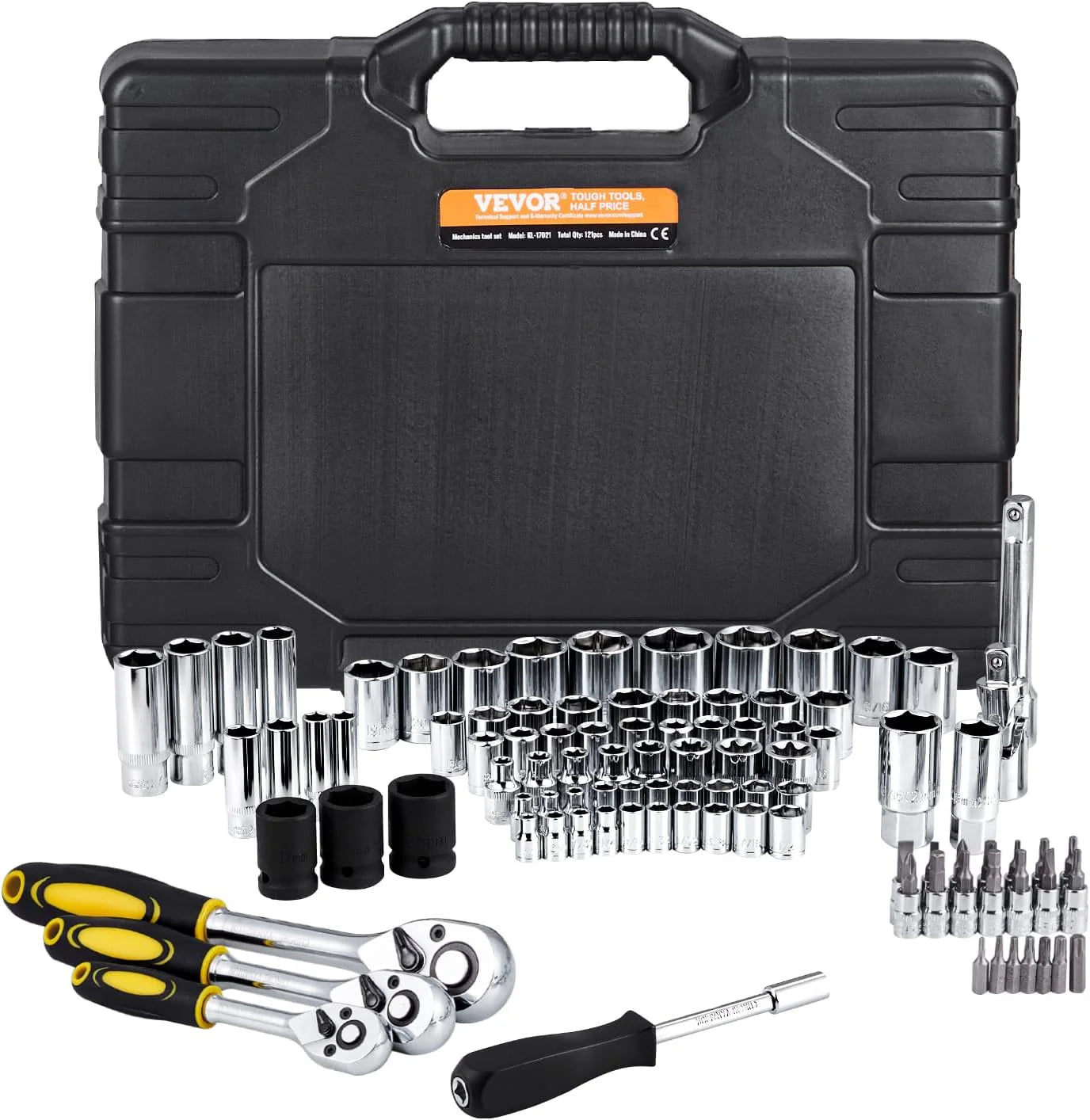 VEVOR Mechanics Tool Set and Socket Set Drive Deep and Standard Sockets Metric Mechanic Tool Kit
