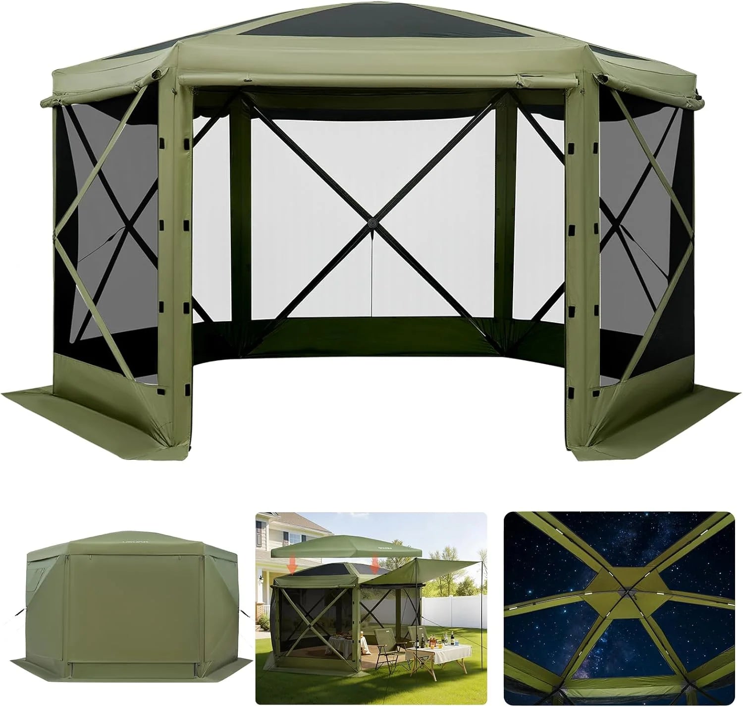 VEVOR 12x12ft Pop Up Gazebo Tent with Mosquito Netting, 6 Removable Wind Panels