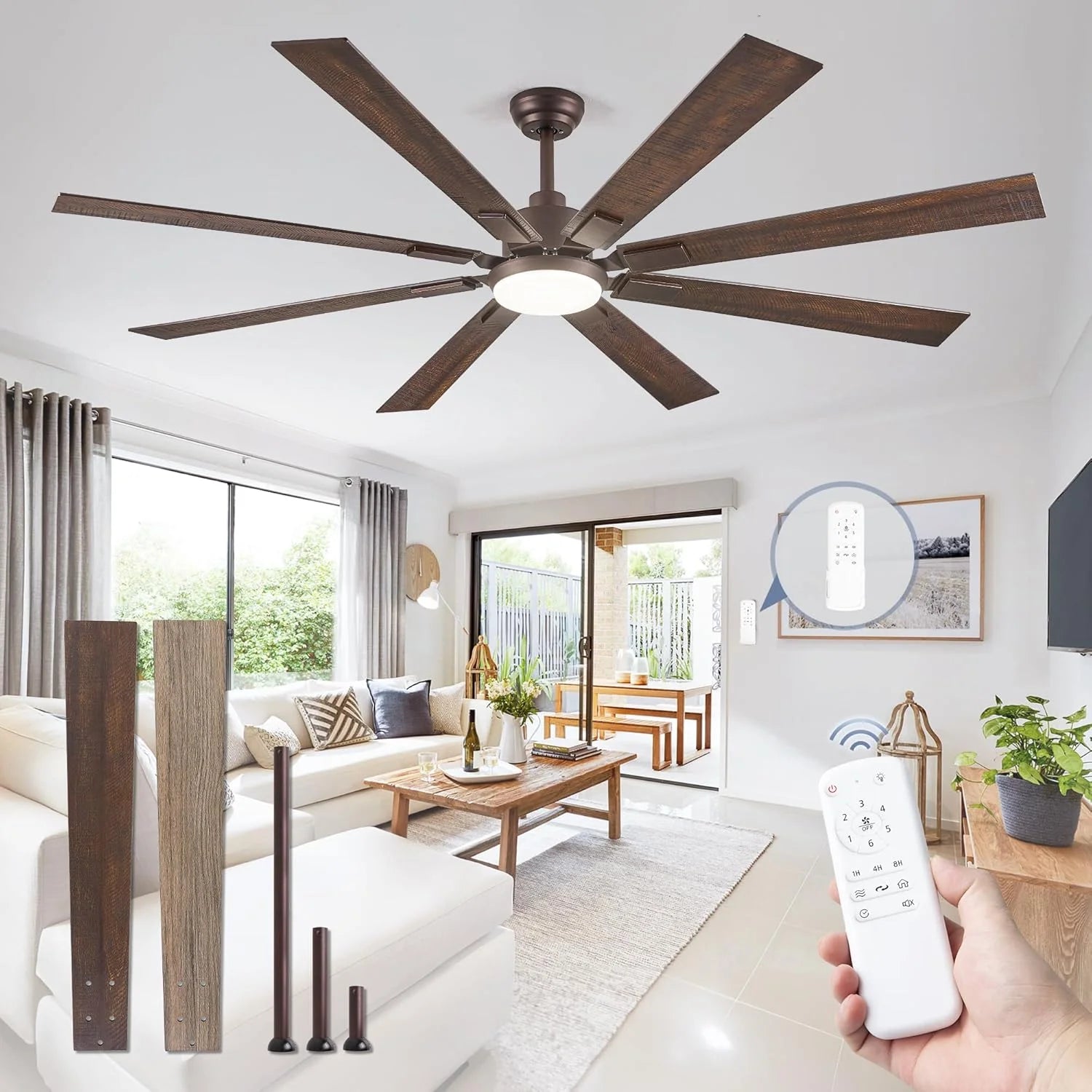 ZMISHIBO 72 inch Large Ceiling Fans with Lights and Remote, Indoor/Outdoor Black Modern Ceiling Fan for Kitchen Living Room Patio, 6 Speed Reversible Quiet DC Motor, 3 CCT, Dual Finish 8 Blades