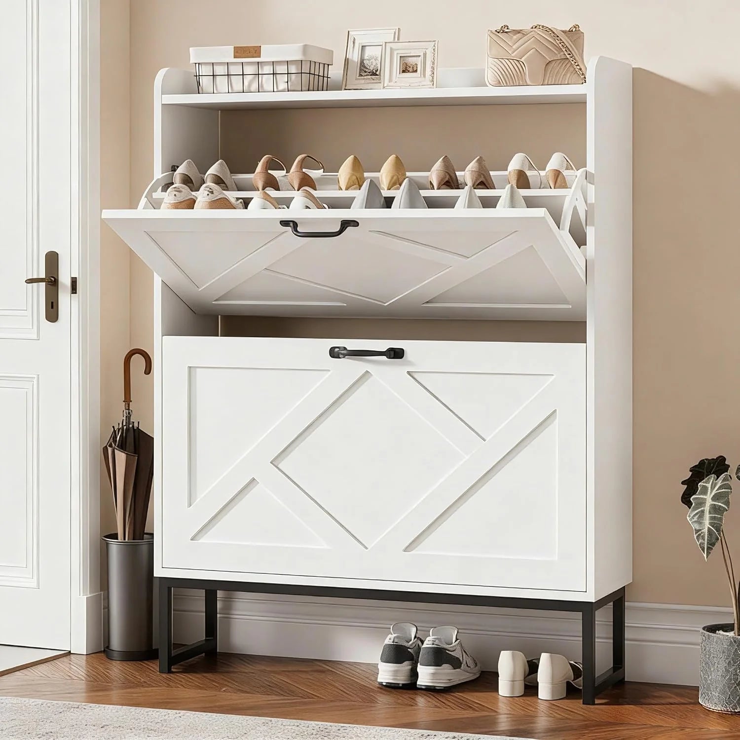 Nicetree Shoe Cabinet Freestanding Shoe Cabinet with 2 Reversible Drawers