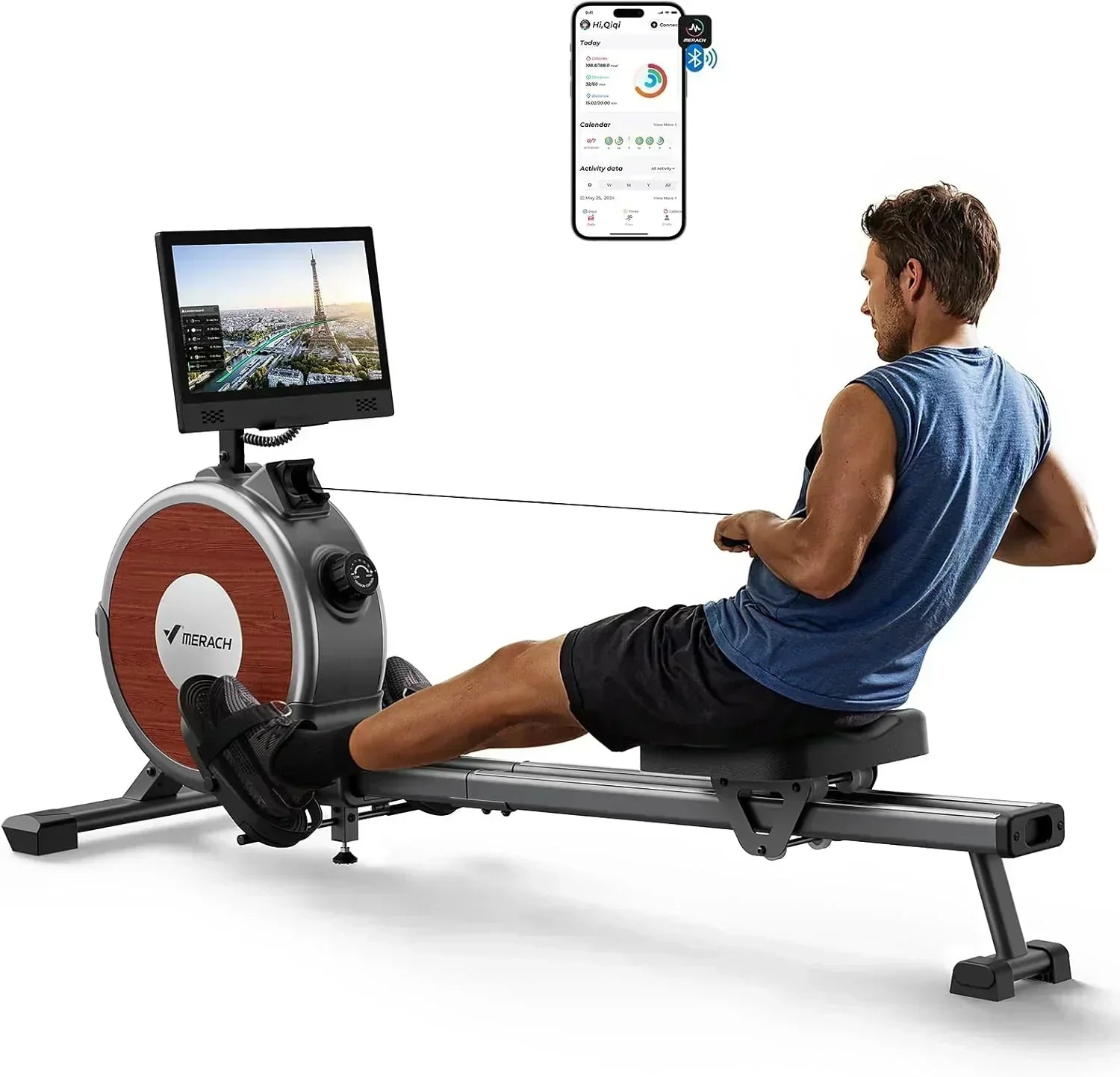 Merachi household rowing machine silent resistance dual-slide design