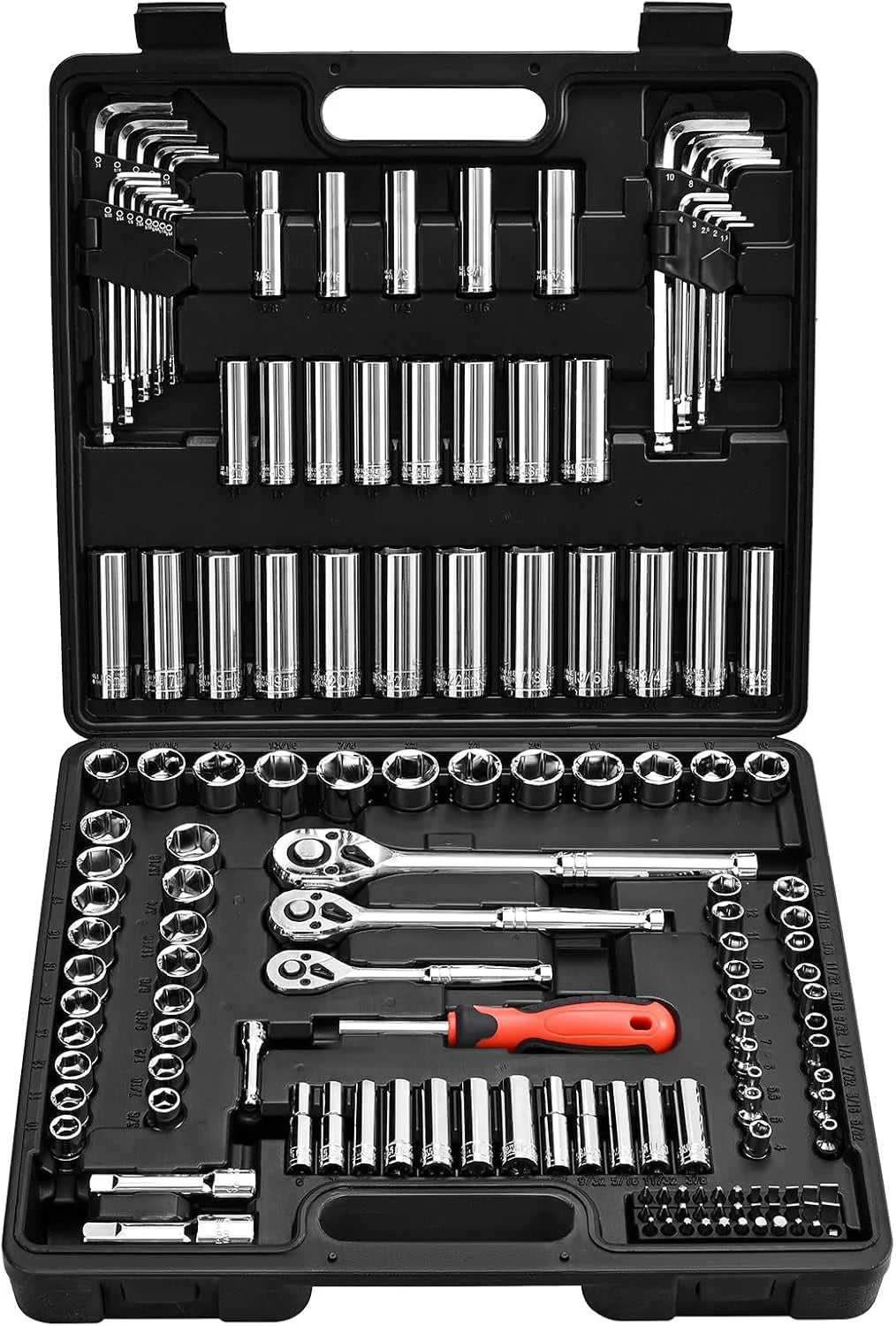 VEVOR Mechanics Tool Set and Socket Set Drive Deep and Standard Sockets Metric Mechanic Tool Kit