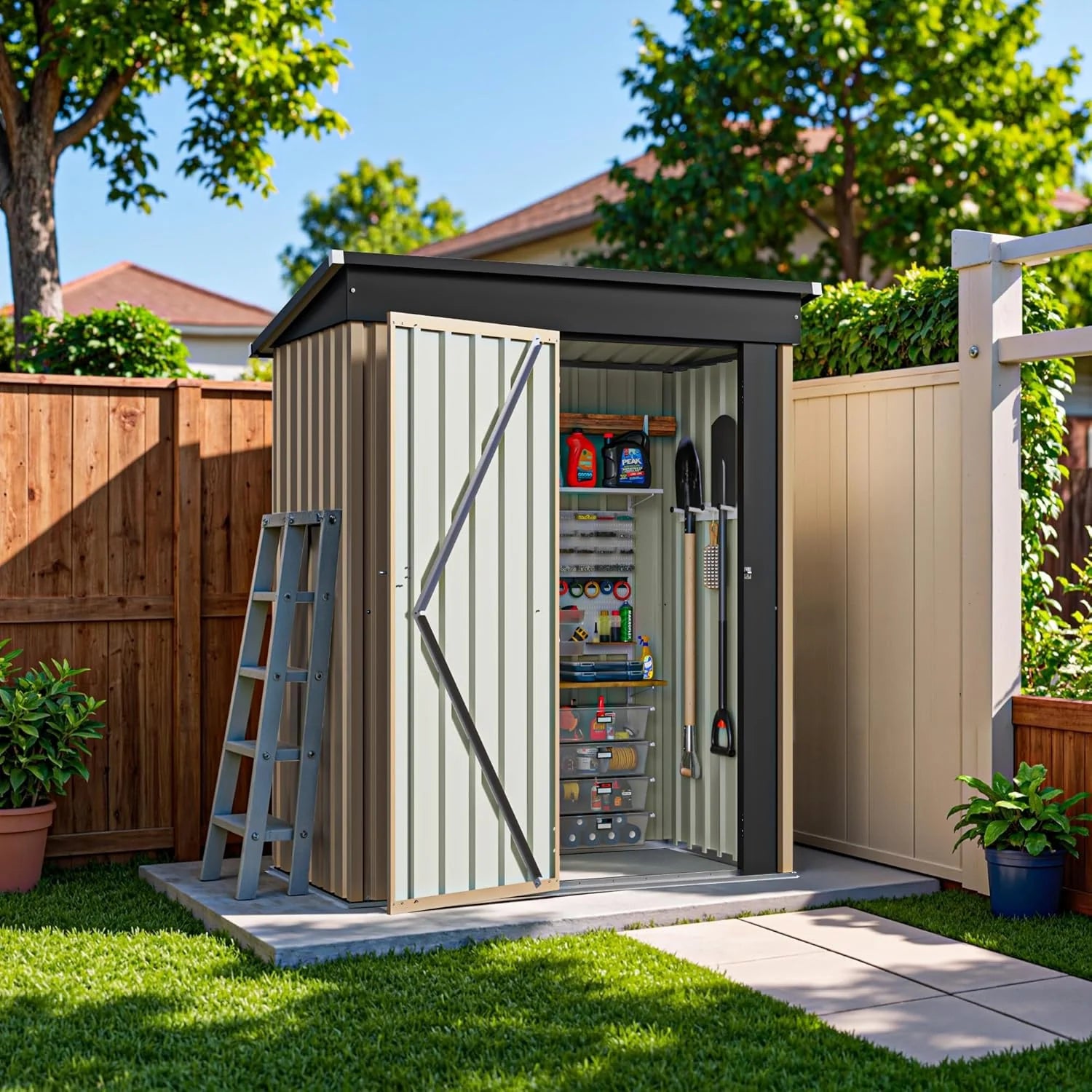 Greesum 6×4 FT Outdoor Storage Shed, Metal Patio Storage Shed with Lockable Door