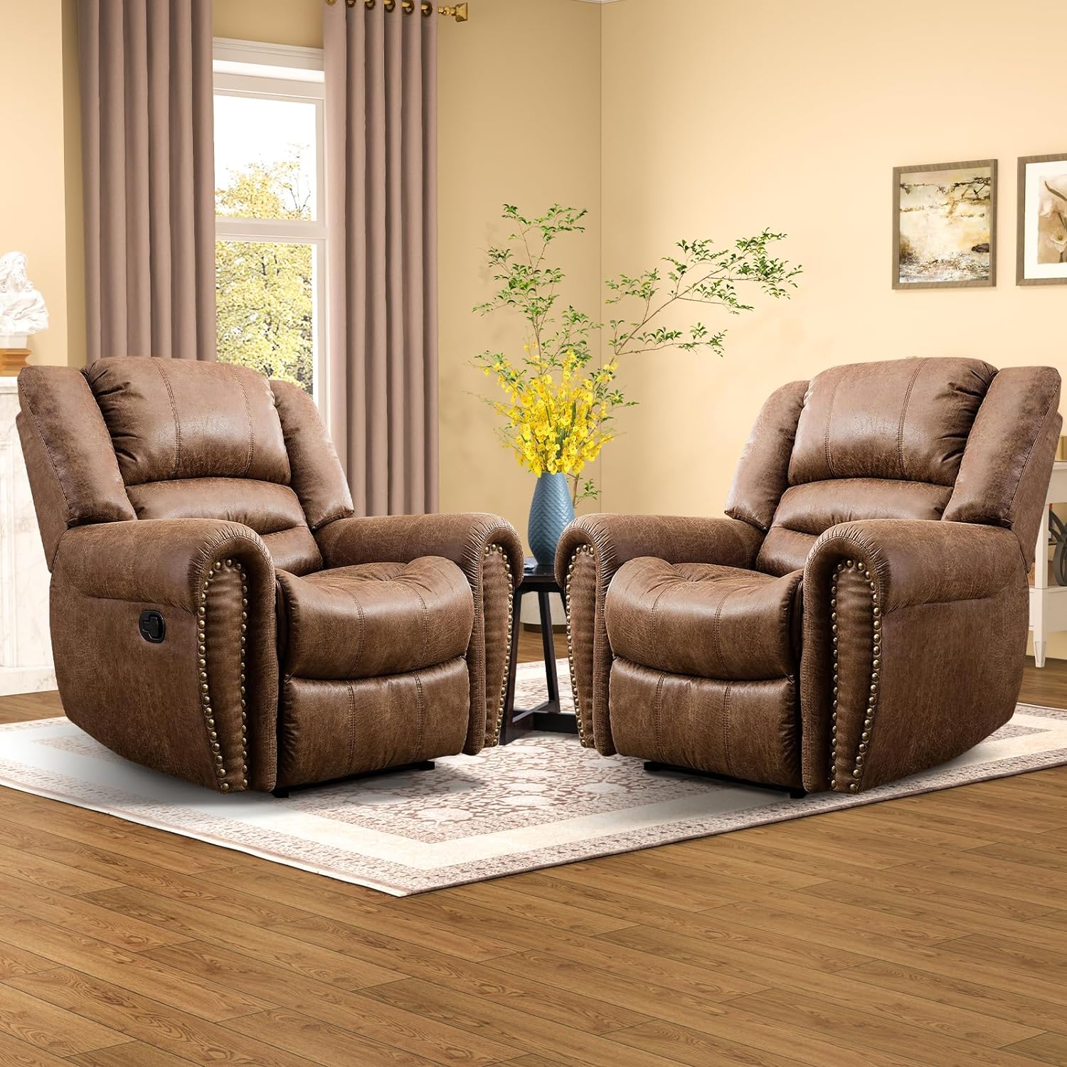 Leather recliner classic traditional manual recliner single sofa for living room