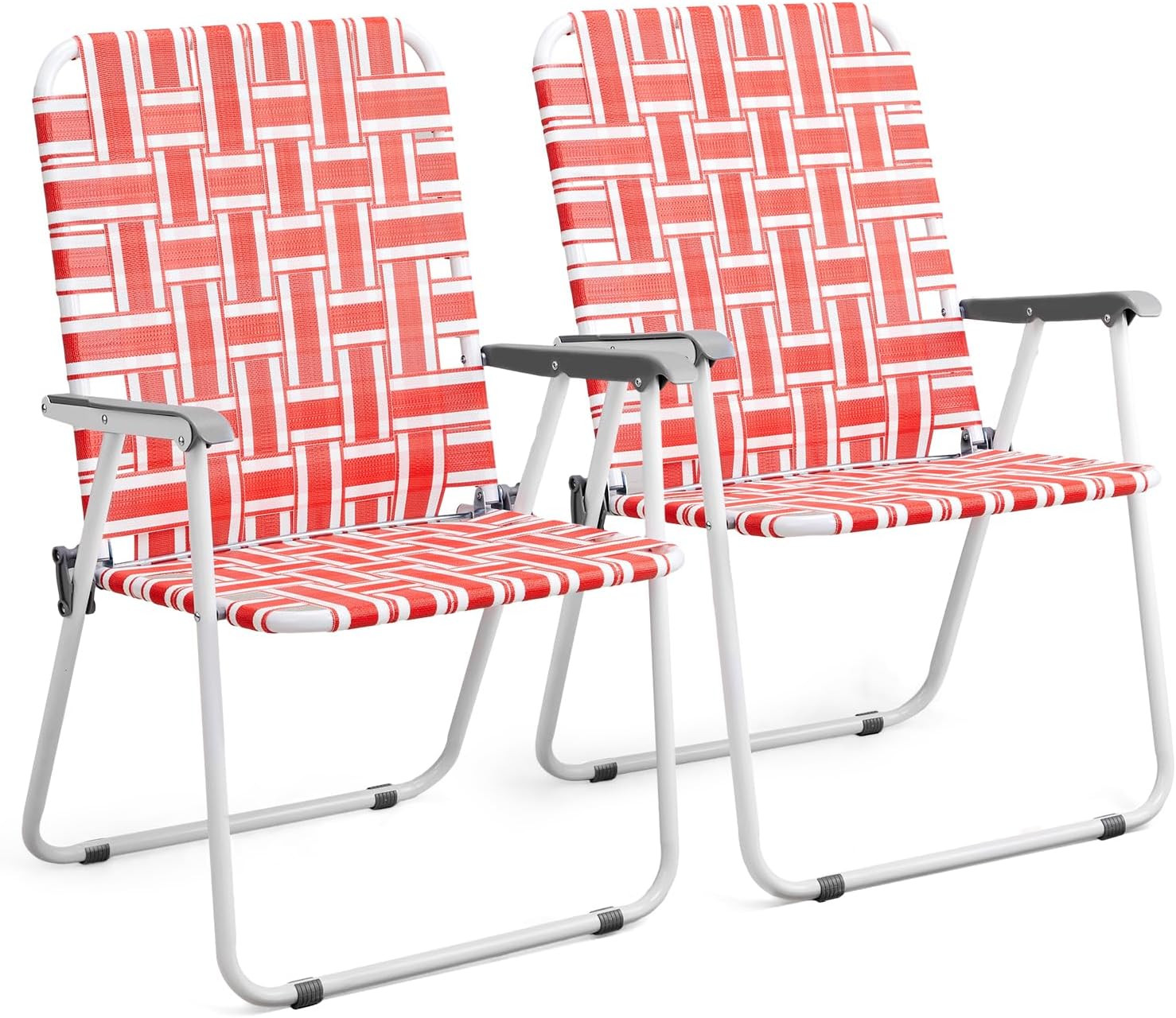 VINGLI Patio Lawn Webbed Folding Chairs Set of 2 Outdoor Beach Portable Lawn Chair