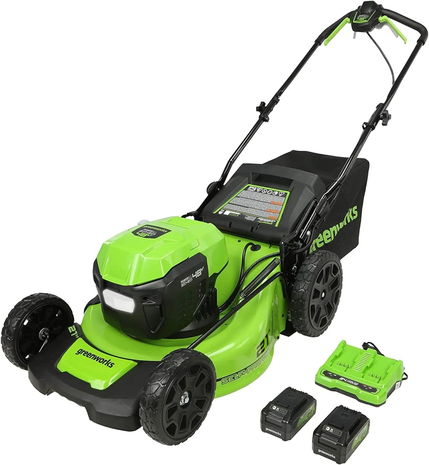 Greenworks 48V (24V x 2) 21 Brushless Self-Propelled Mower+12 String Trimmer+320CFM