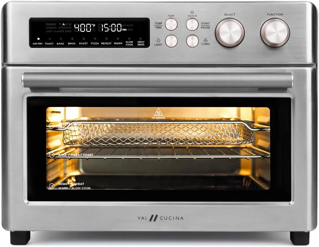 Infrared Heating Air Fryer Toaster Oven, Extra Large Countertop Convection Oven 10-in-1 Combo, 6-Slice Toast, Enamel Baking Pan Easy Clean with Recipe Book, Black Matte Stainless Steel