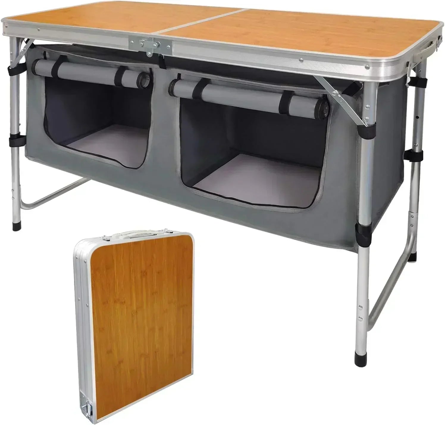Outdoor Folding Table Aluminum Lightweight Height Adjustable with Storage Organizer