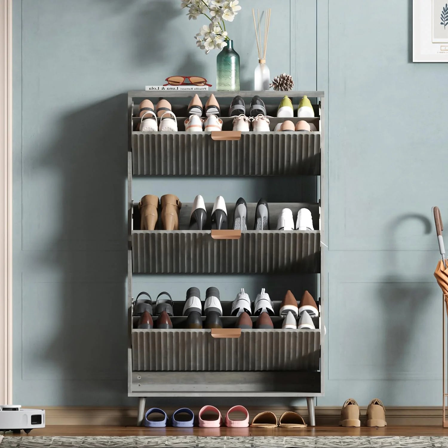 Shoe cabinet storage, modern independent storage cabinet entrance narrow shoe rack cabinet