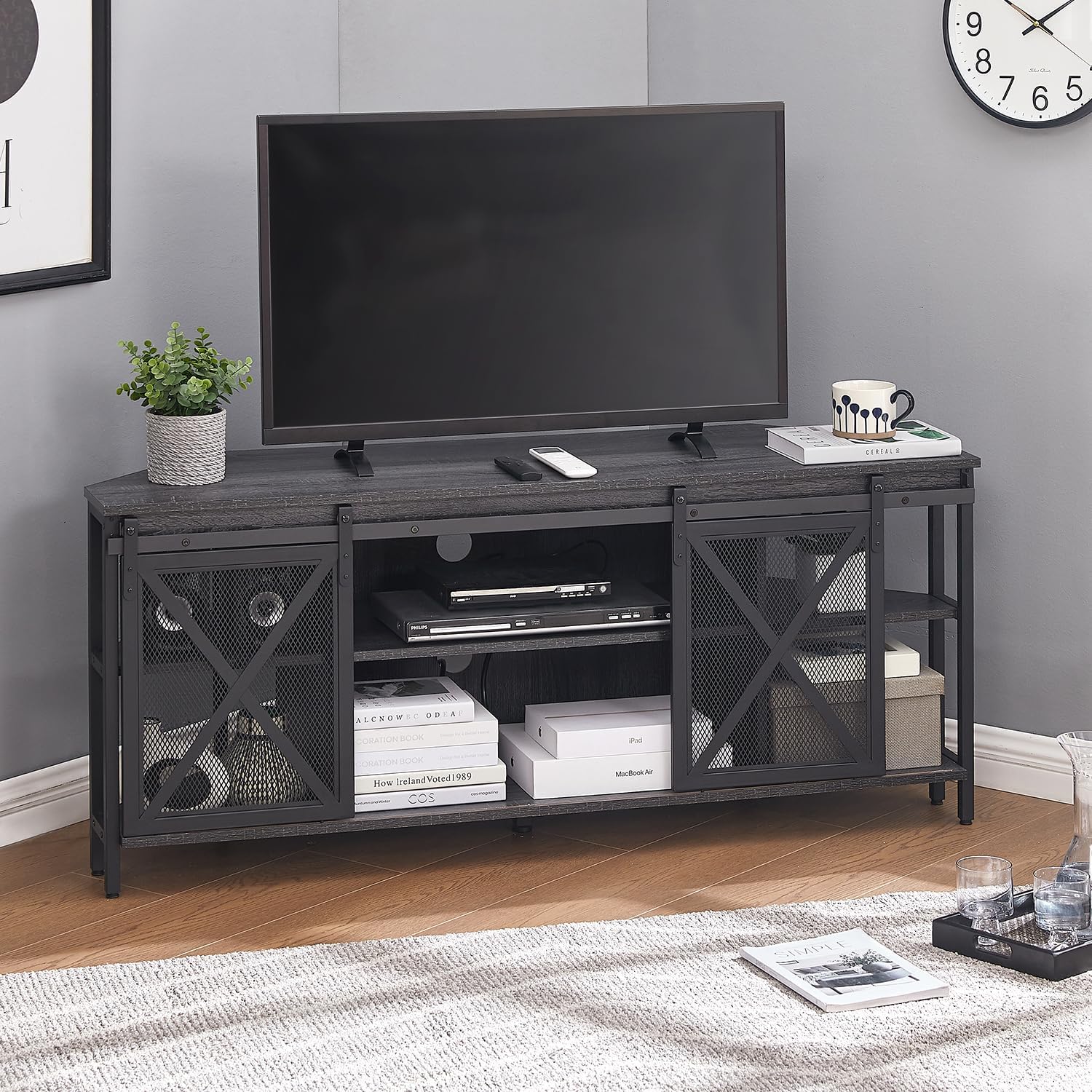 HOMISSUE Corner TV Stand for 55 Inch TV, Rustic Corner Entertainment Center with Storage